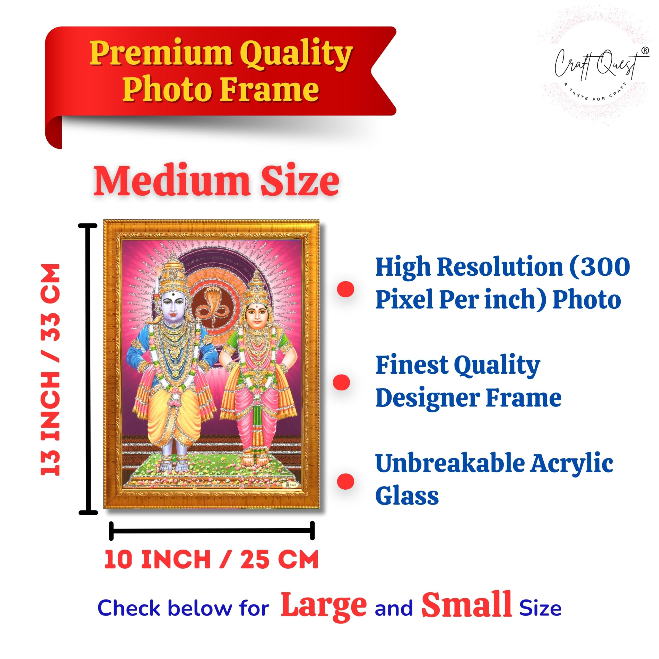 CRAFT QUEST Shri Vitthal Rukmini Photo Frame with Acrylic Sheet Wall Hanging/Gift/Temple/puja Room/Home Decor Frame Item