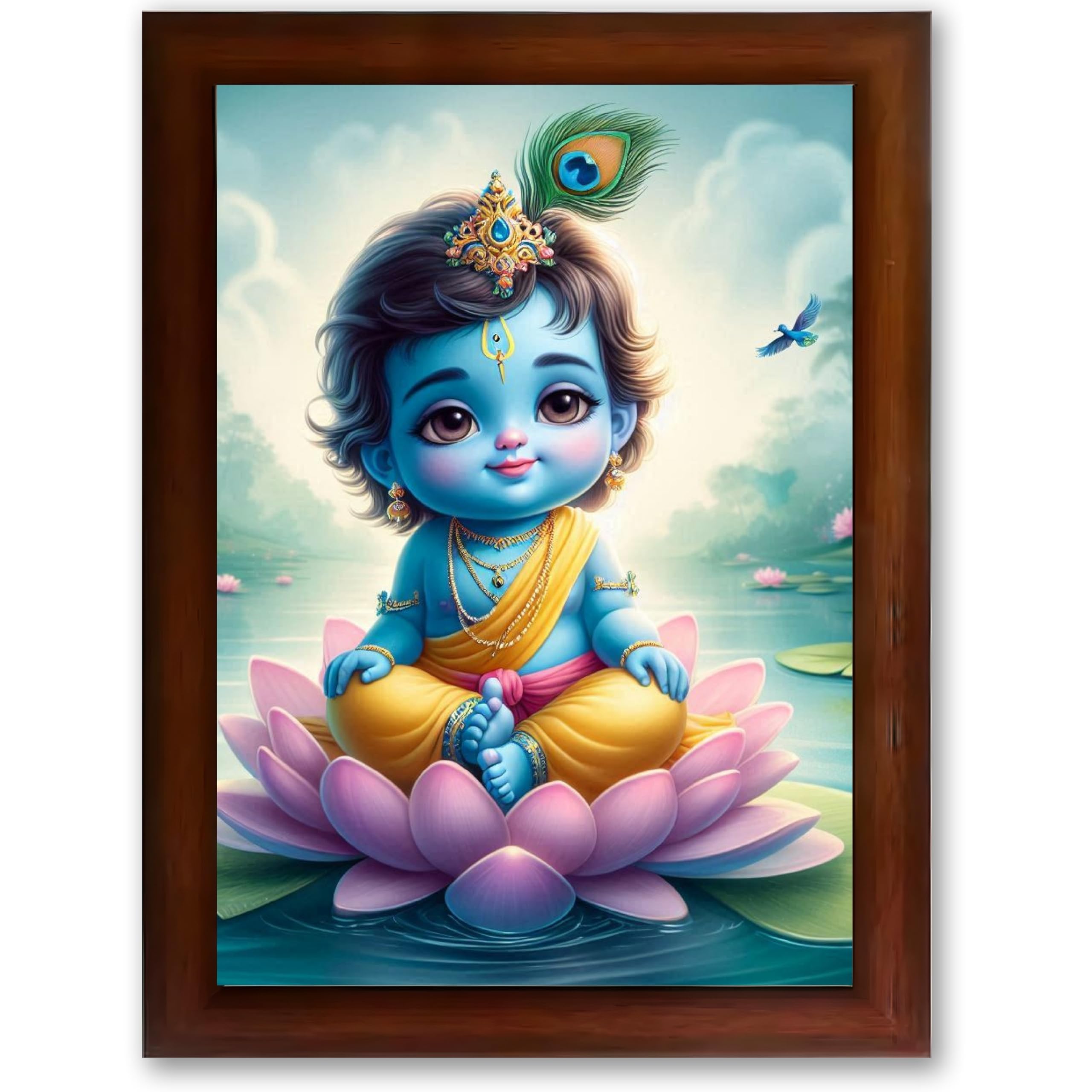 CRAFT QUEST Cute Baby Krishna HD Print | Little Krishna Frame for Home Temple, Office Desk, Décor Item