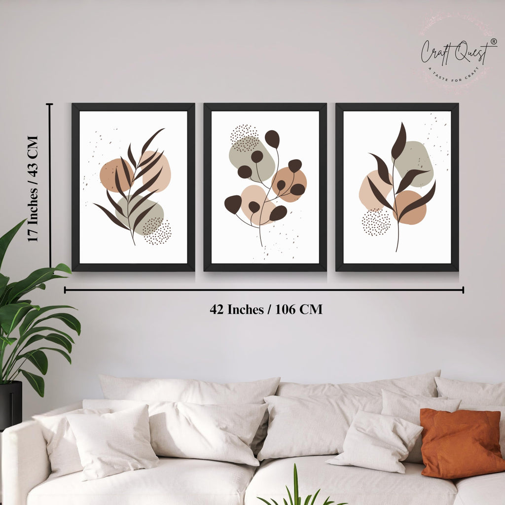 CRAFT QUEST Wall Art Decor Paintings | Set of 3 BOHO Wall Art Frames for Home Decoratio | Ideal for Living Room, Office & Bedroom