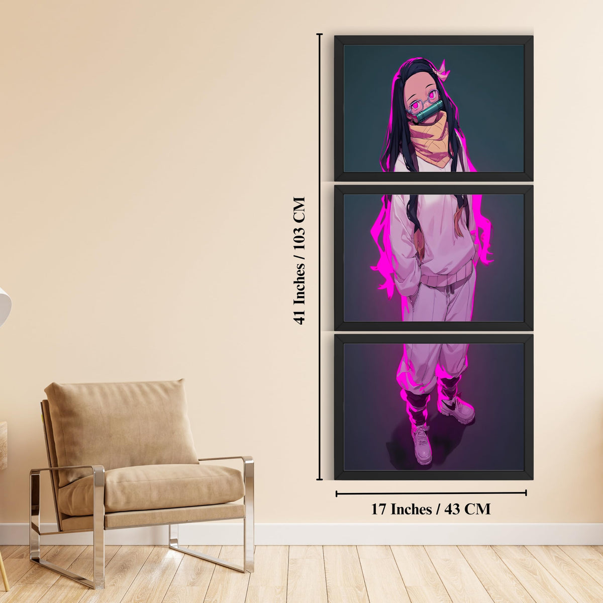 VENUXE ARTS Set Of 3 Anime Characters Wall Framed |Anime Characters Framed Poster for Living Room Bedroom Gaming Room Studio Wall Decor