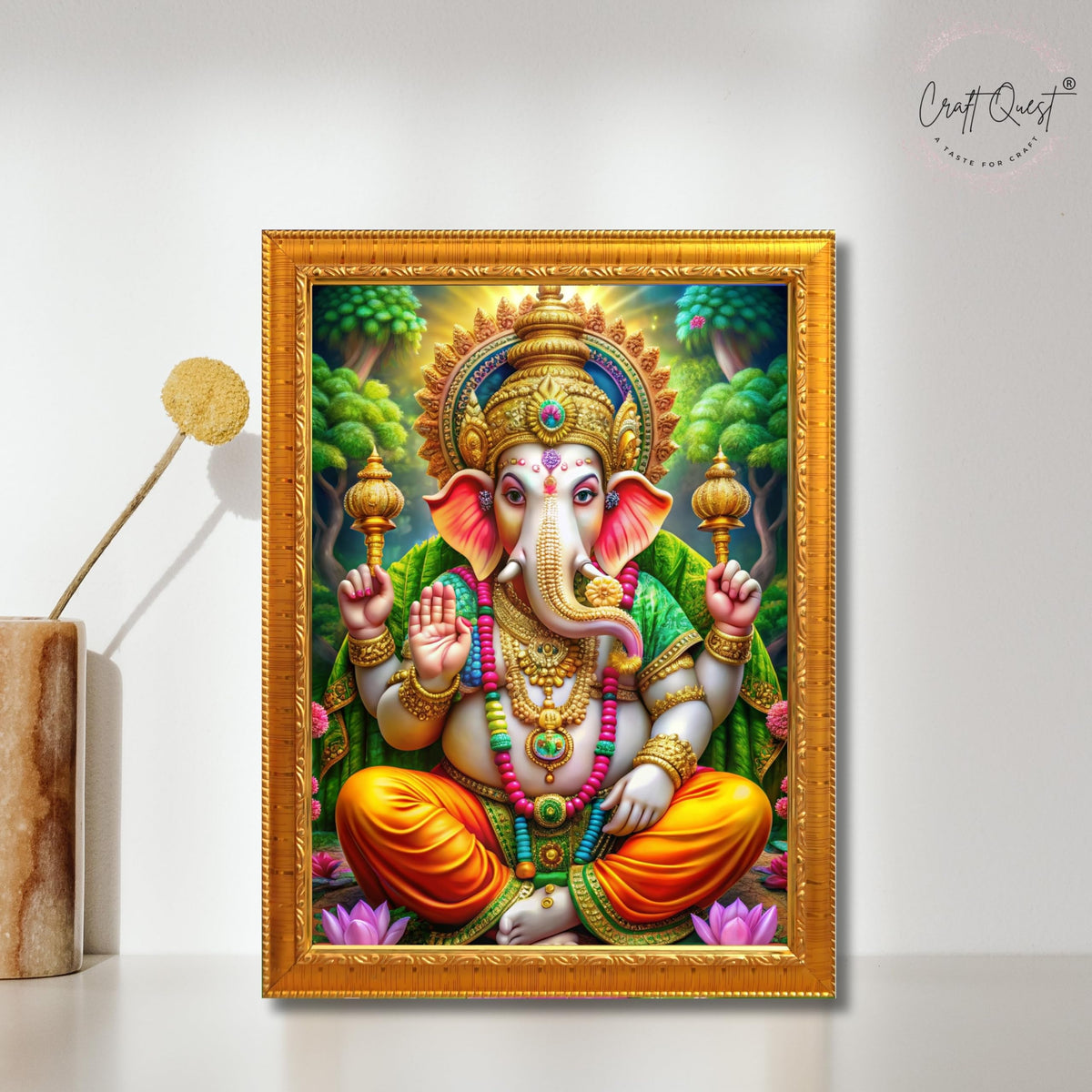 CRAFT QUEST Lord Ganesh Ganpati ji Wall Hanging Frame for Living Room, Pooja Room Décor Items GA-218