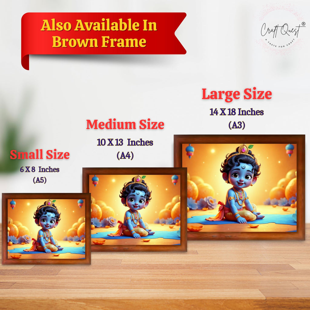 CRAFT QUEST Baby Krishna Photo Frame | Shri Bal Gopal Painting | Krishna Photo Frames for Walls, Home, Living Room and Home Décor