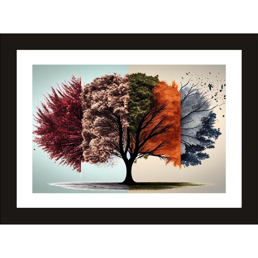 CRAFT QUEST Abstract Modern Autumn Canopy Art Poster Frame for Home & Office Wall Decoration - Portrait, Wall Display (Black, 14x10 Inch Frame with Art Print) (Tropical Reverie)