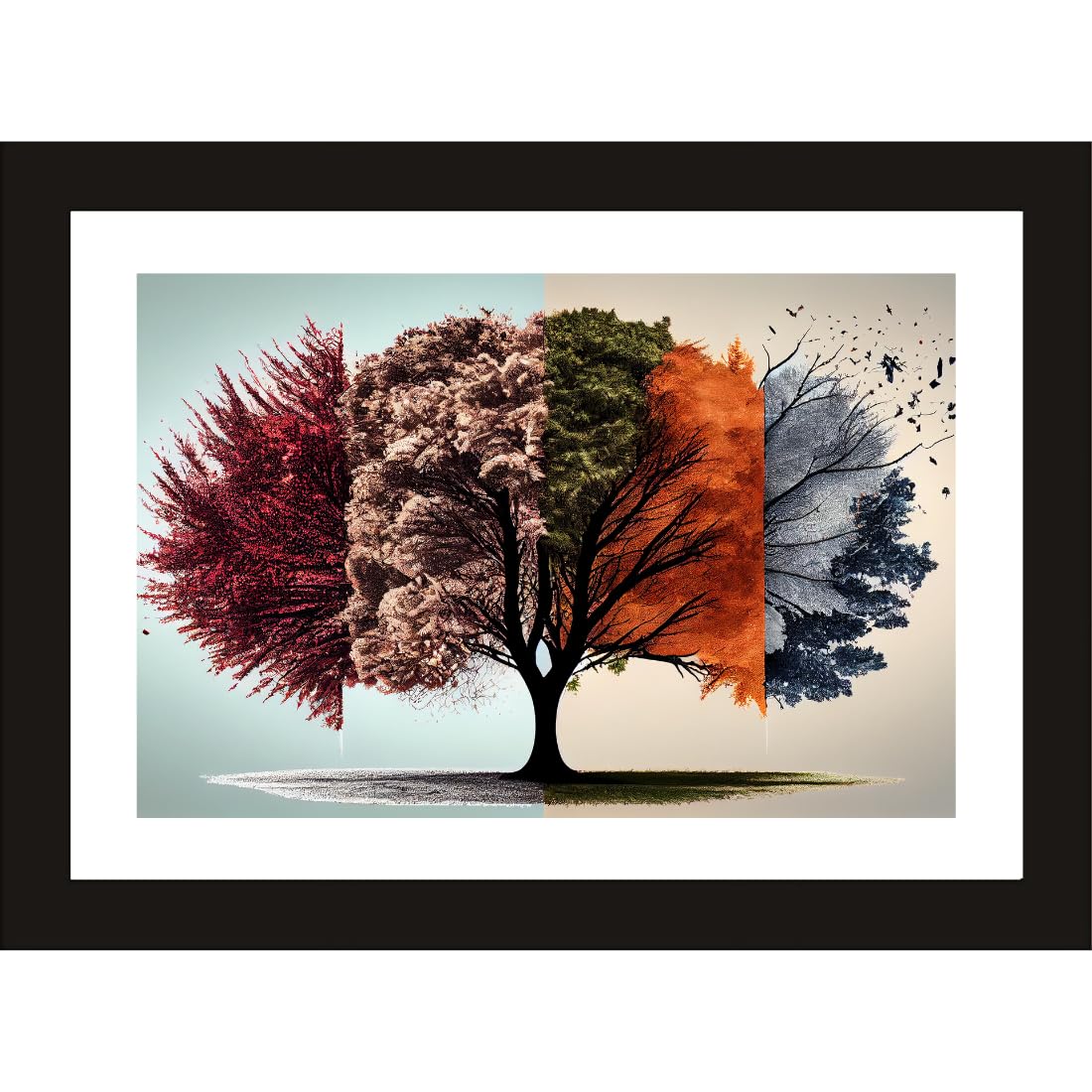 CRAFT QUEST Abstract Modern Autumn Canopy Art Poster Frame for Home & Office Wall Decoration - Portrait, Wall Display (Black, 14x10 Inch Frame with Art Print) (Tropical Reverie)