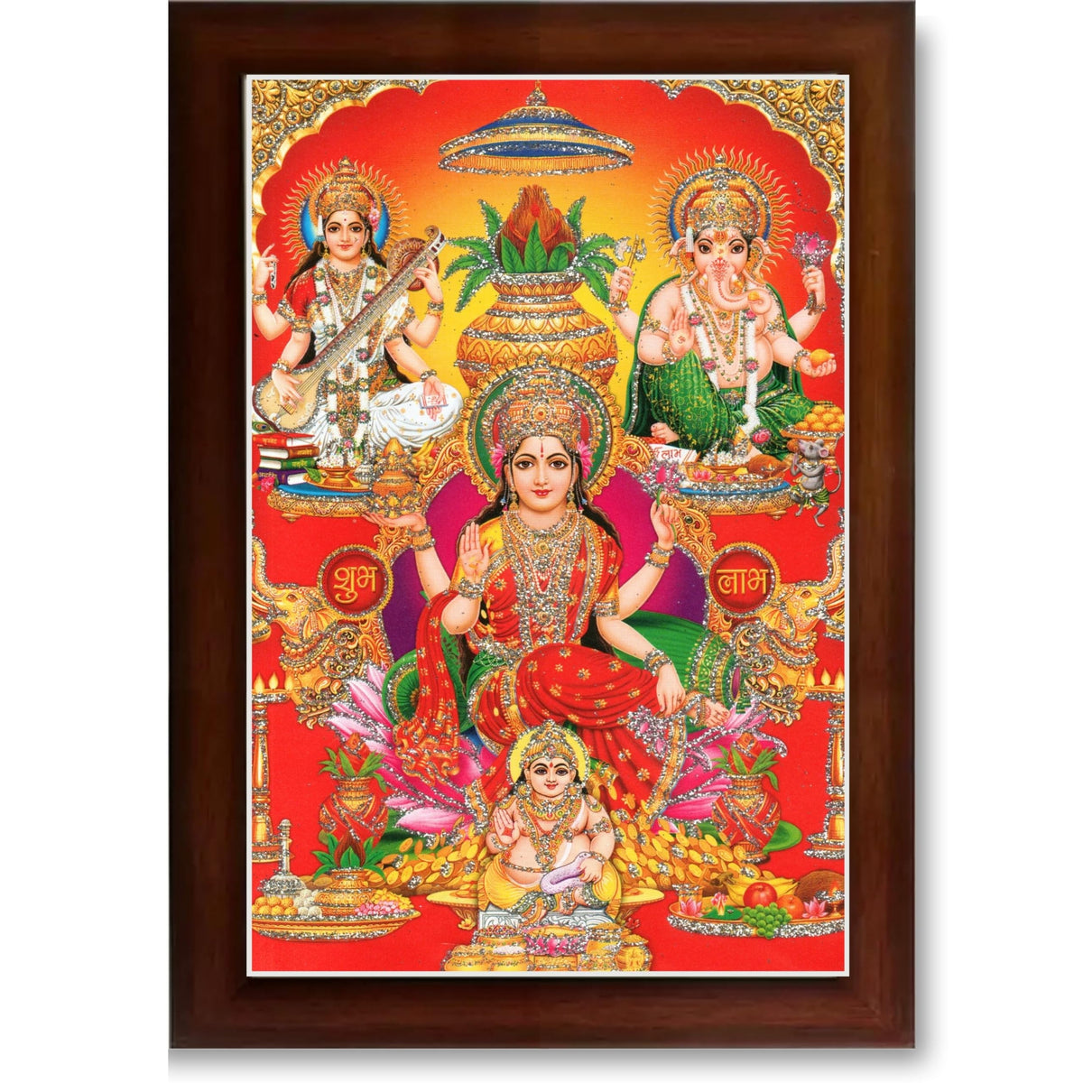 CRAFT QUEST Lord Laxmi Ganesh Saraswati Ji Religious Hindu Photo Frame for Wall, Table, Office, Temple, Pooja, Living Room and Home Decor Item