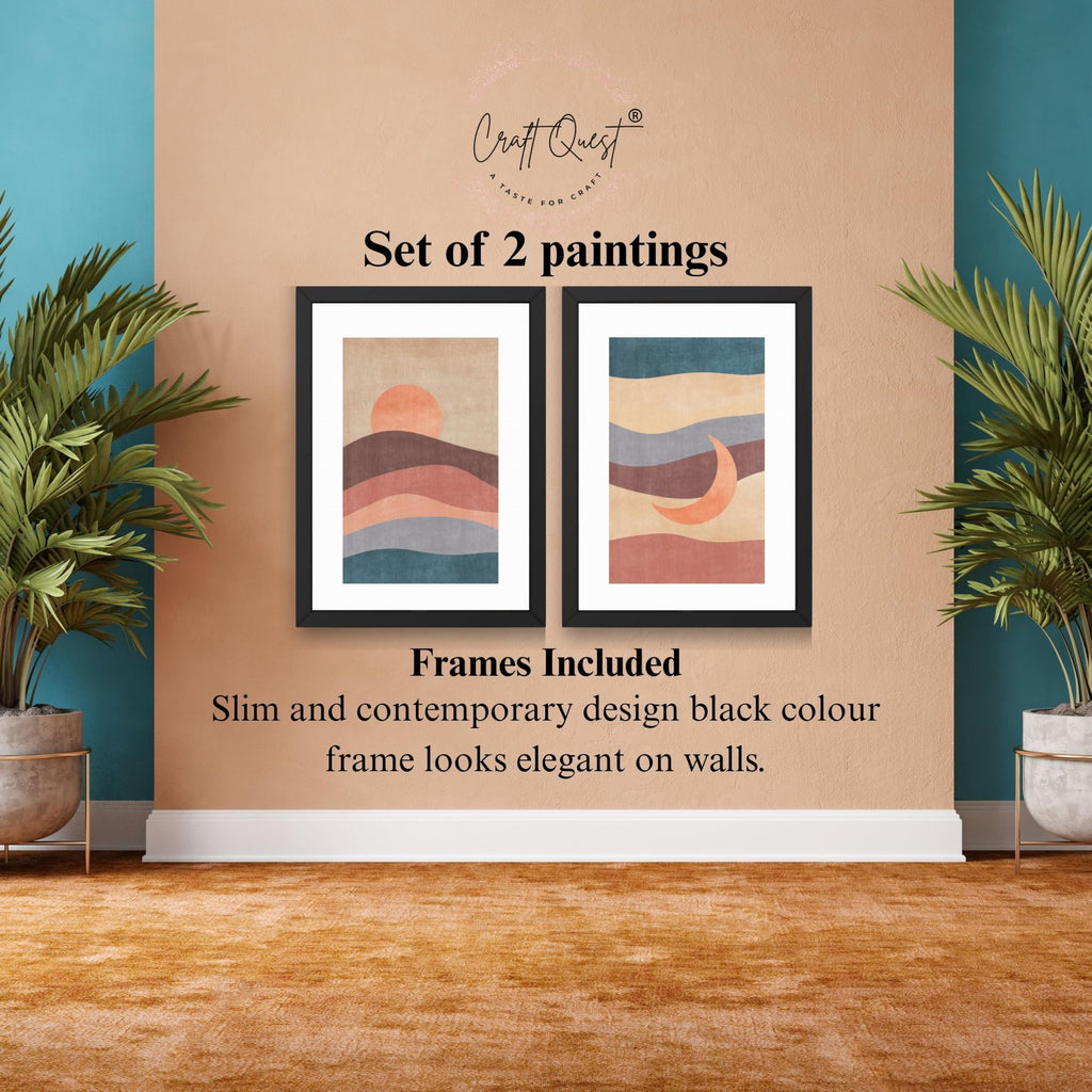 CRAFT QUEST Wall Art Decor Paintings | Set of 2 Sun Moon Wall Art Frames for Home Decoration | Ideal for Living Room, Bedroom & Office