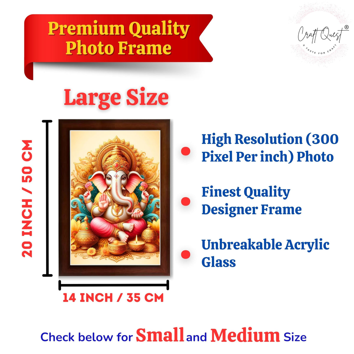 CRAFT QUEST Lord Ganesha Modern Wall Art Painting With Frame For Pooja, Home and Office Decor
