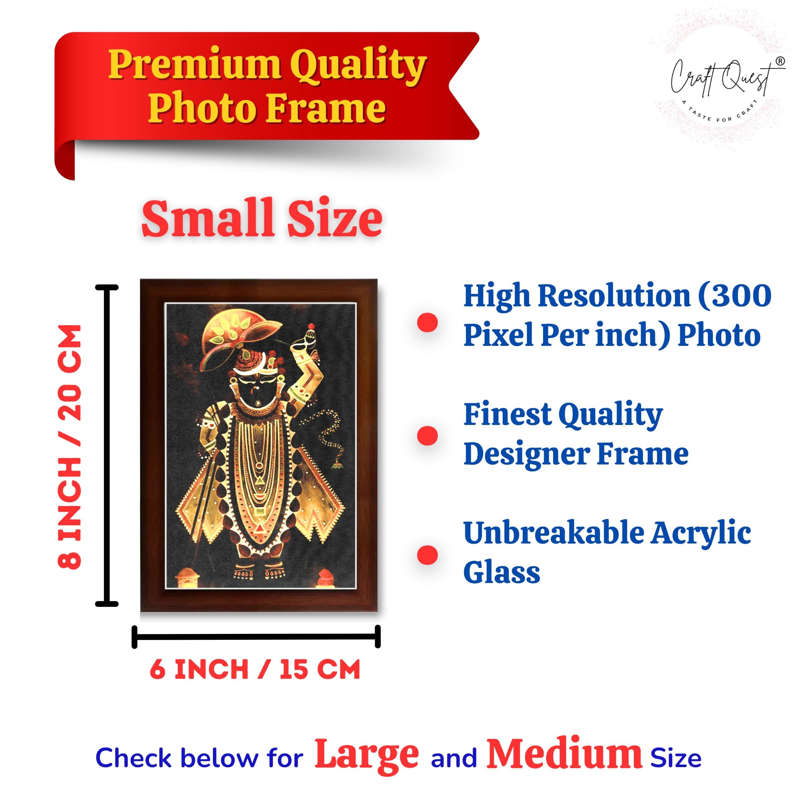 CRAFT QUEST Shreenath ji shree nathaji Photo Frame for Wall Hanging/Gift/Temple/puja Room/Home Decor Frame with Unbreakable Acrylic Glass