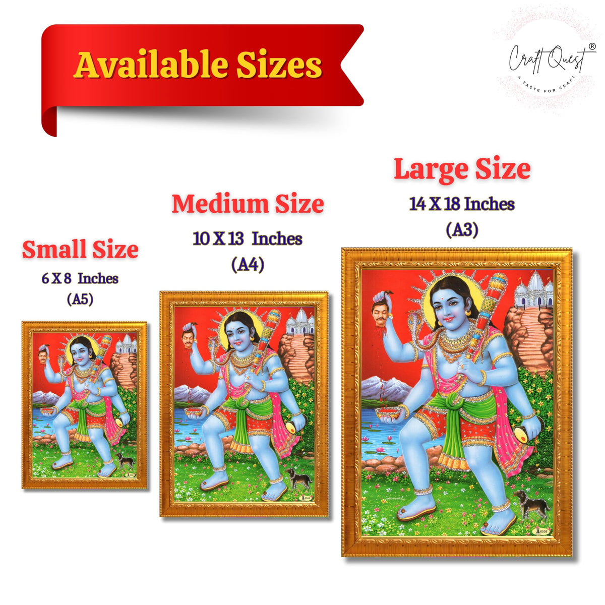 CRAFT QUEST Kaal Bhairav/Lord Bhairava/Bhairon Baba/Bhairavnath/Batuk Bhairav photo frame Religious Brown Photo Frame & Acrylic Sheet Glass