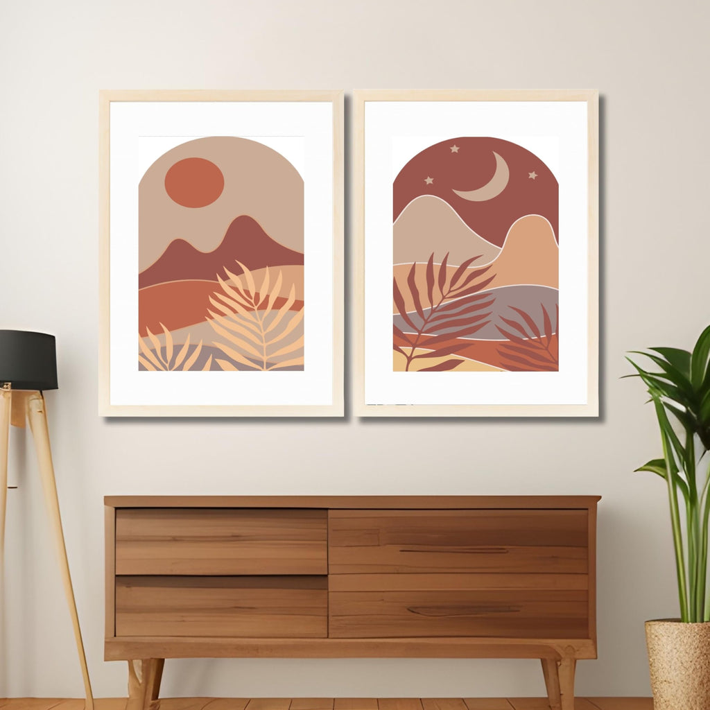CRAFT QUEST Wall Art Decor Paintings | Set of 2 BOHO Wall Art Frames for Home Decoration | Ideal for Living Room, Bedroom & Office