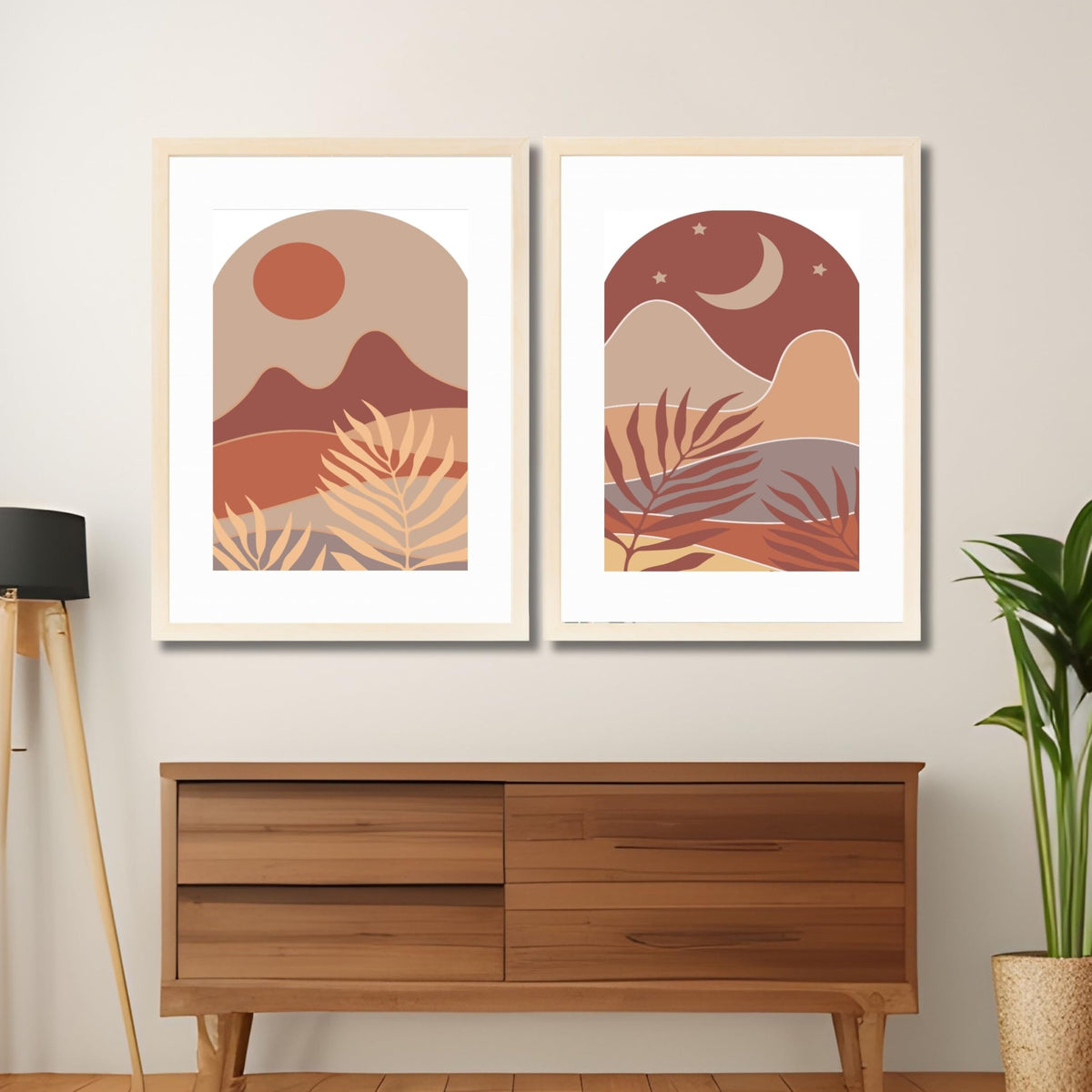CRAFT QUEST Wall Art Decor Paintings | Set of 2 BOHO Wall Art Frames for Home Decoration | Ideal for Living Room, Bedroom & Office