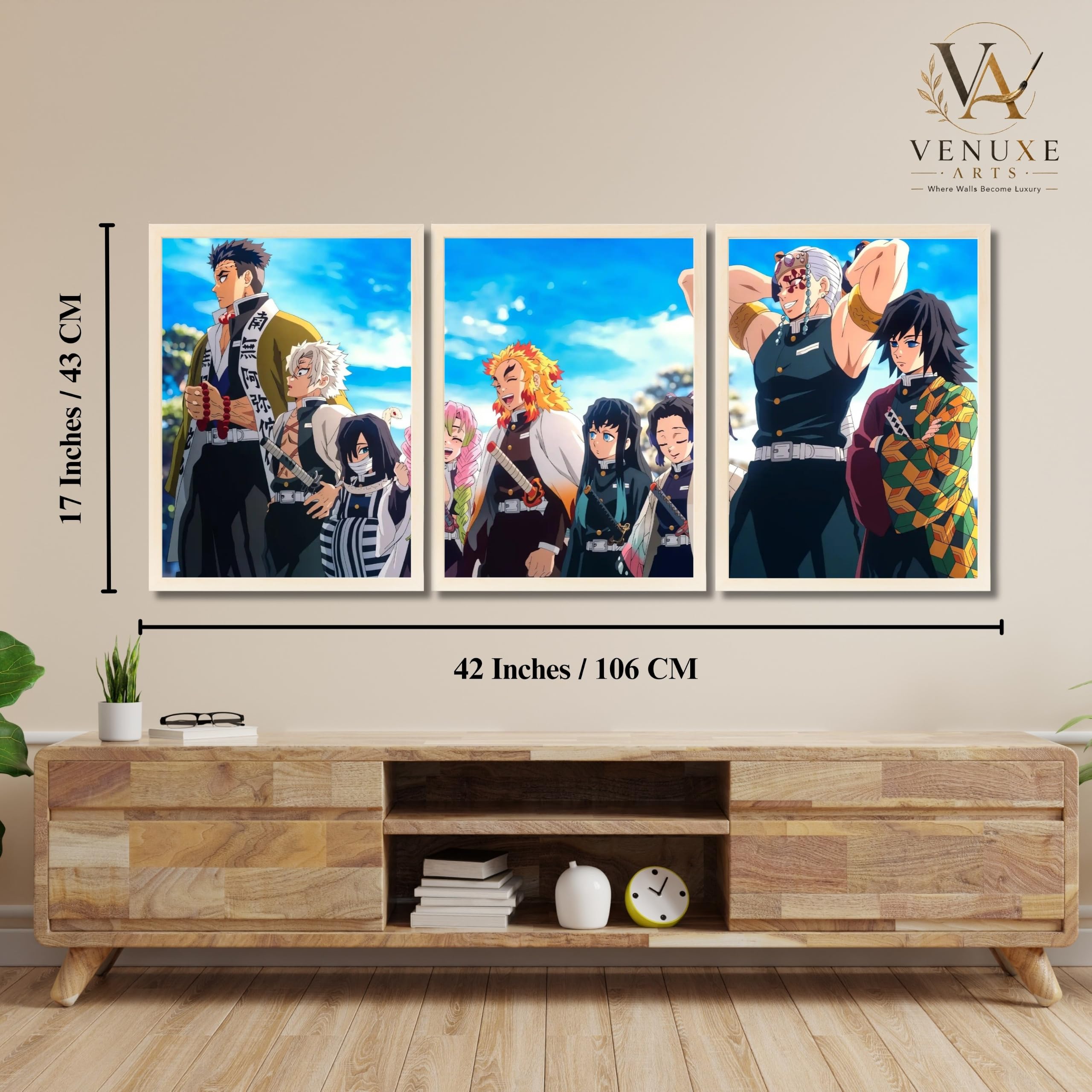 VENUXE ARTS Set Of 3 Anime Characters Wall Framed |Anime Characters Framed Poster for Living Room Bedroom Gaming Room Studio Wall Decor