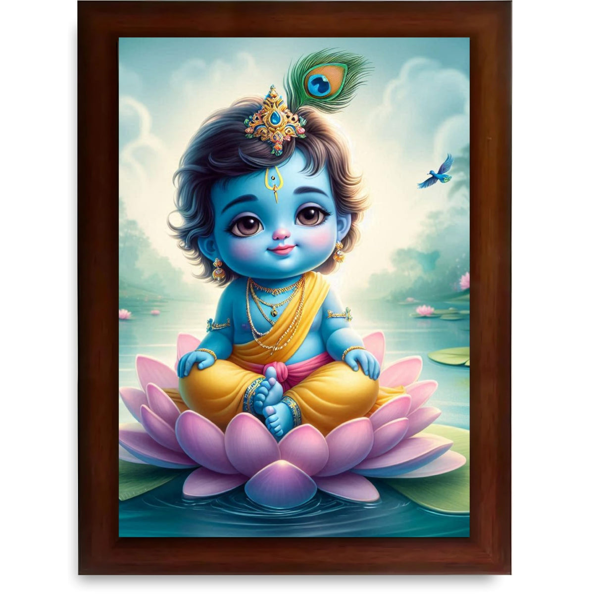 CRAFT QUEST Cute Baby Krishna HD Print | Little Krishna Frame for Home Temple, Office Desk, Décor Item