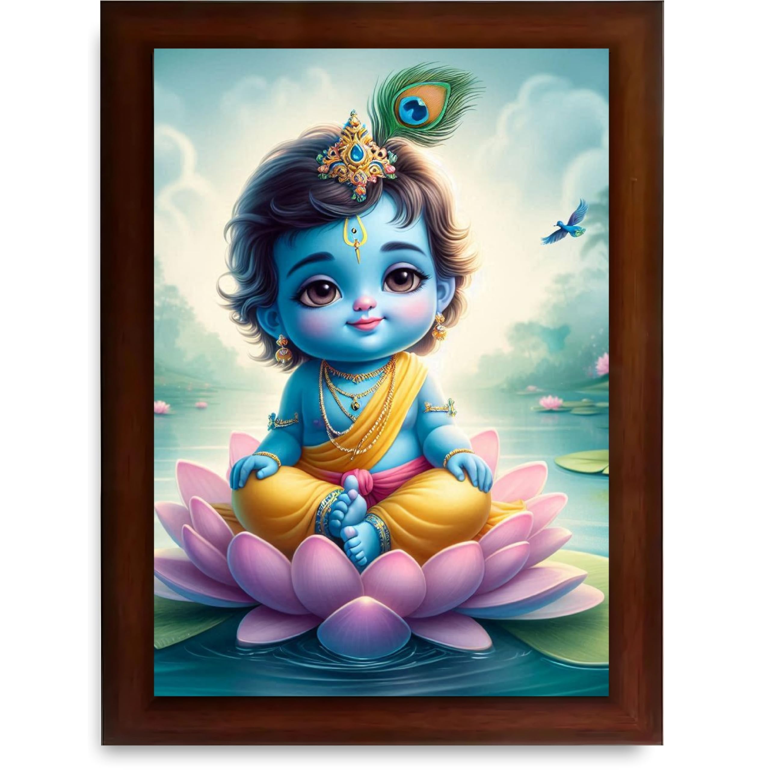 CRAFT QUEST Cute Baby Krishna HD Print | Little Krishna Frame for Home Temple, Office Desk, Décor Item