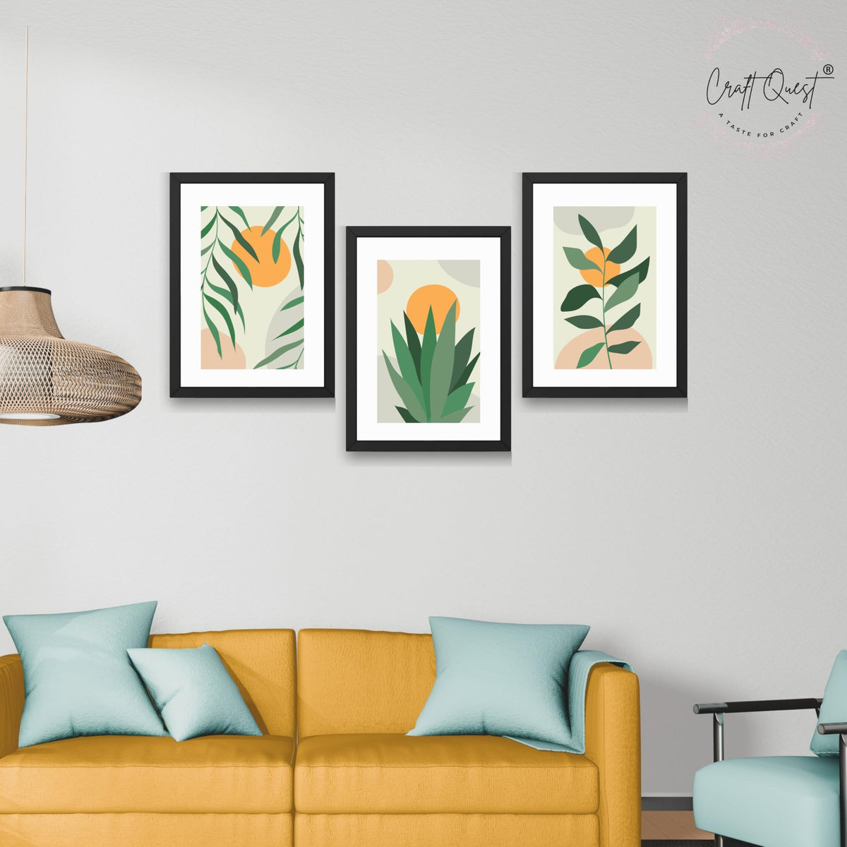 CRAFT QUEST Nature Inspired Botanical Abstract Wall Art | Set of 3 Frames for Home Decoration | Ideal for Living Room, Bedroom & Office