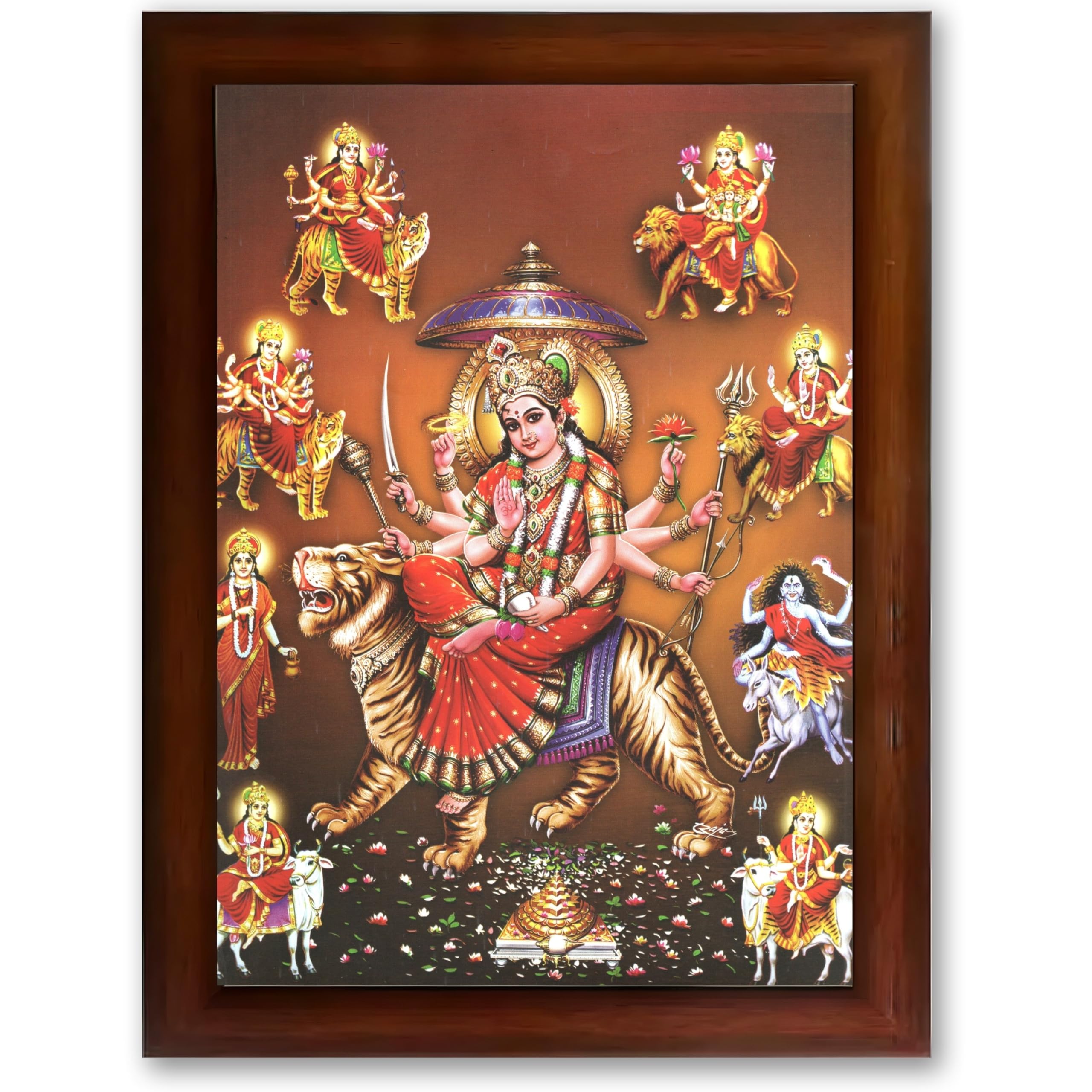 CRAFT QUEST Durga Maa Mata Goddess Nav Navadurga Navdurga Wall Painting Photo Framed, Blessing Hindu Wall Decor