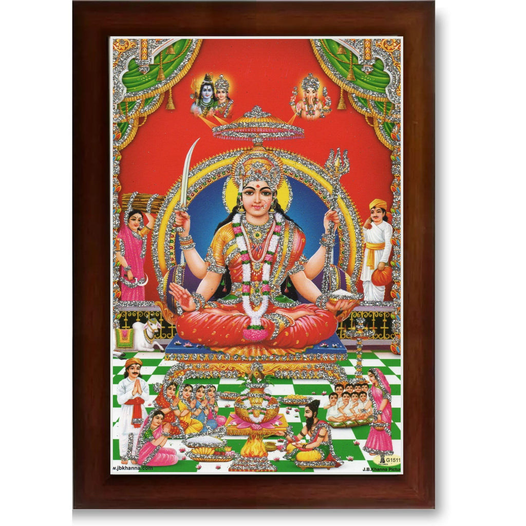 CRAFT QUEST Maa Santoshi Wooden Photo Frame With Acrylic Sheet For Worship/Pooja
