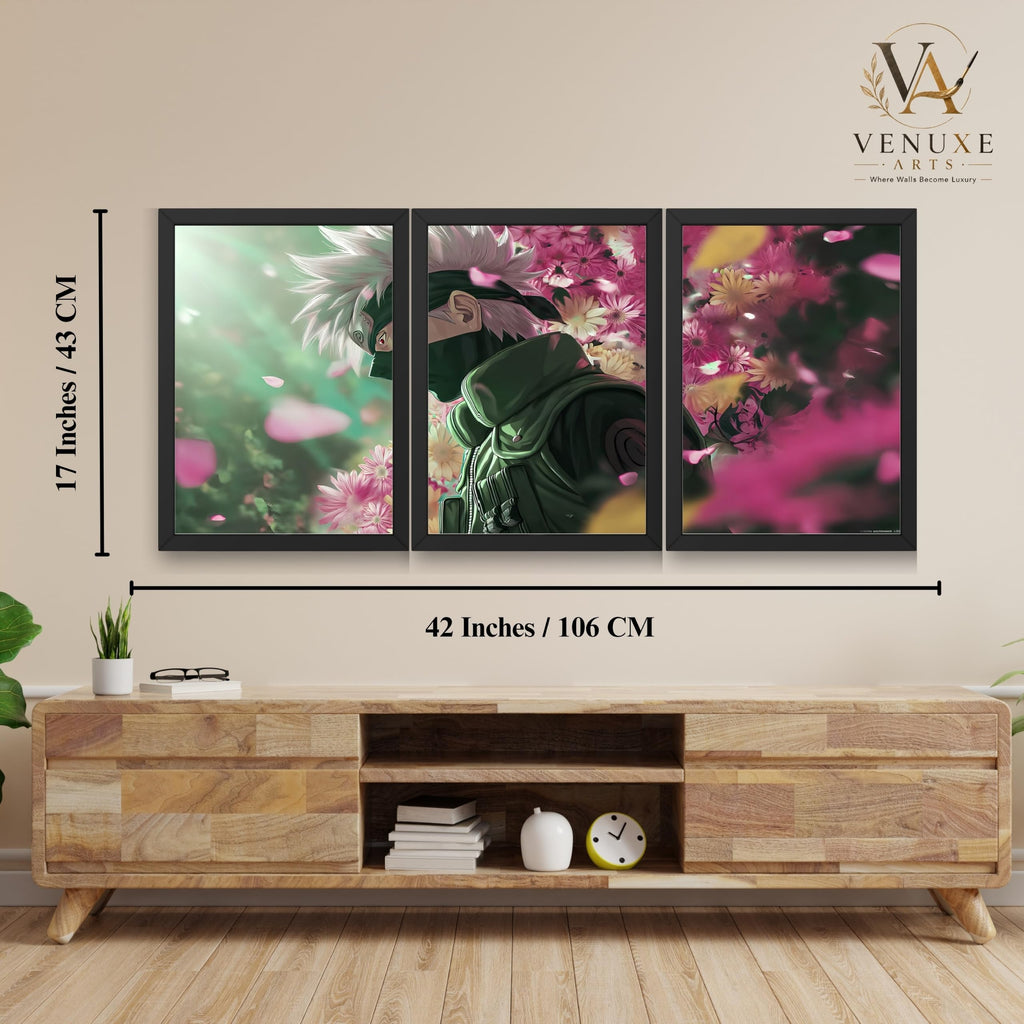 VENUXE ARTS Set Of 3 Anime Characters Wall Framed |Anime Characters Framed Poster for Living Room Bedroom Gaming Room Studio Wall Decor