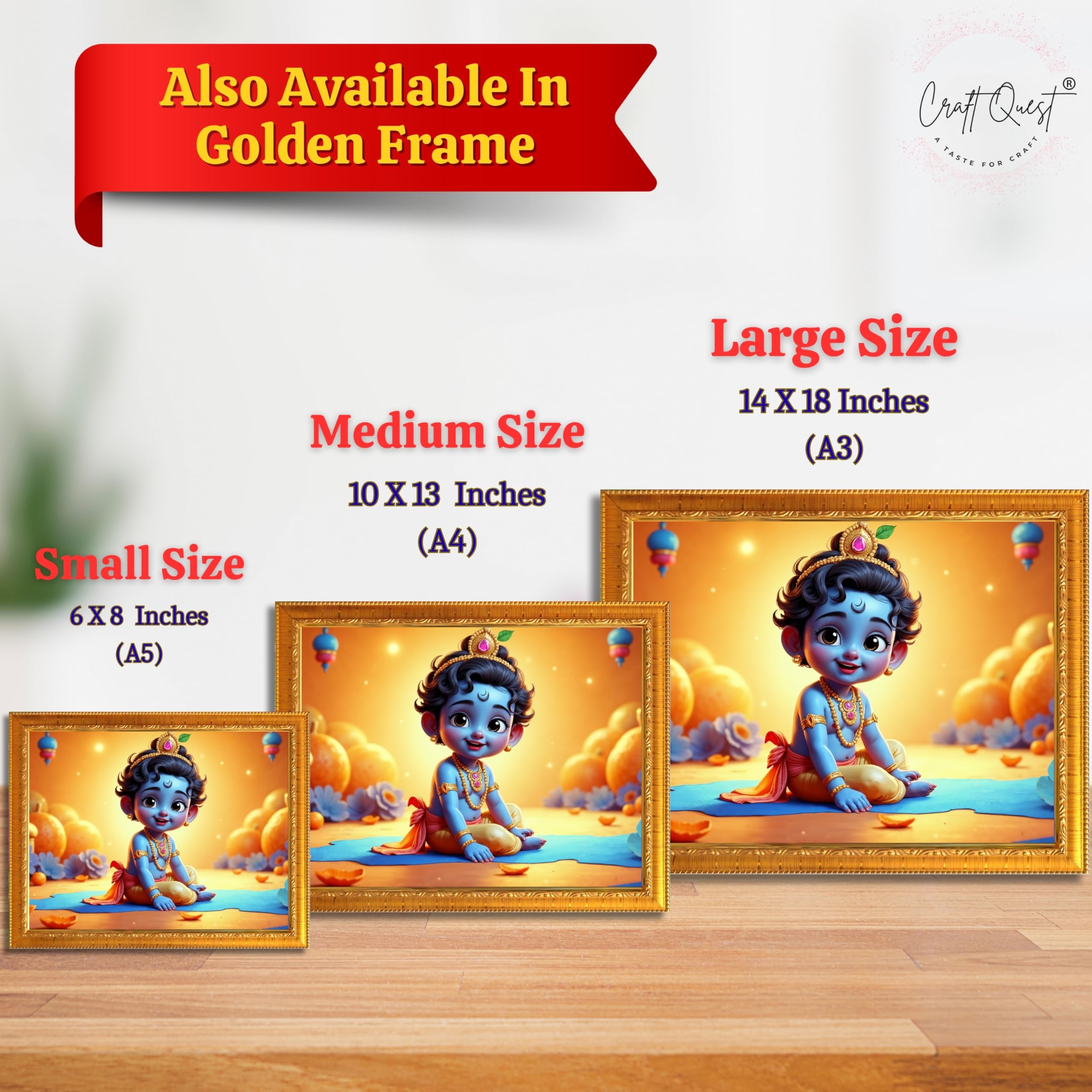 CRAFT QUEST Baby Krishna Photo Frame | Shri Bal Gopal Painting | Krishna Photo Frames for Walls, Home, Living Room and Home Décor