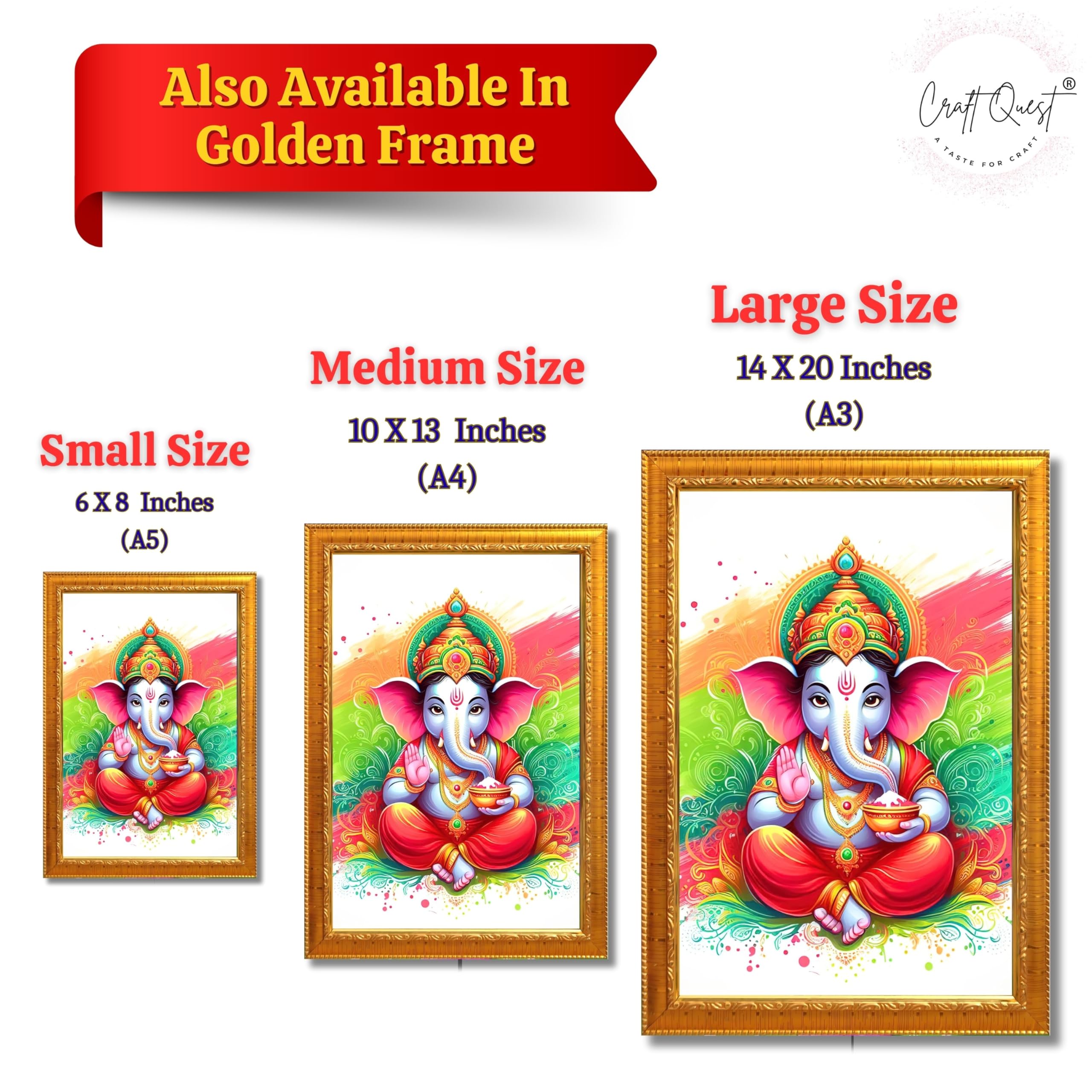 CRAFT QUEST Lord Ganesh ji Art Framed Wall Painting With Frame For Home and,Office Décor Items