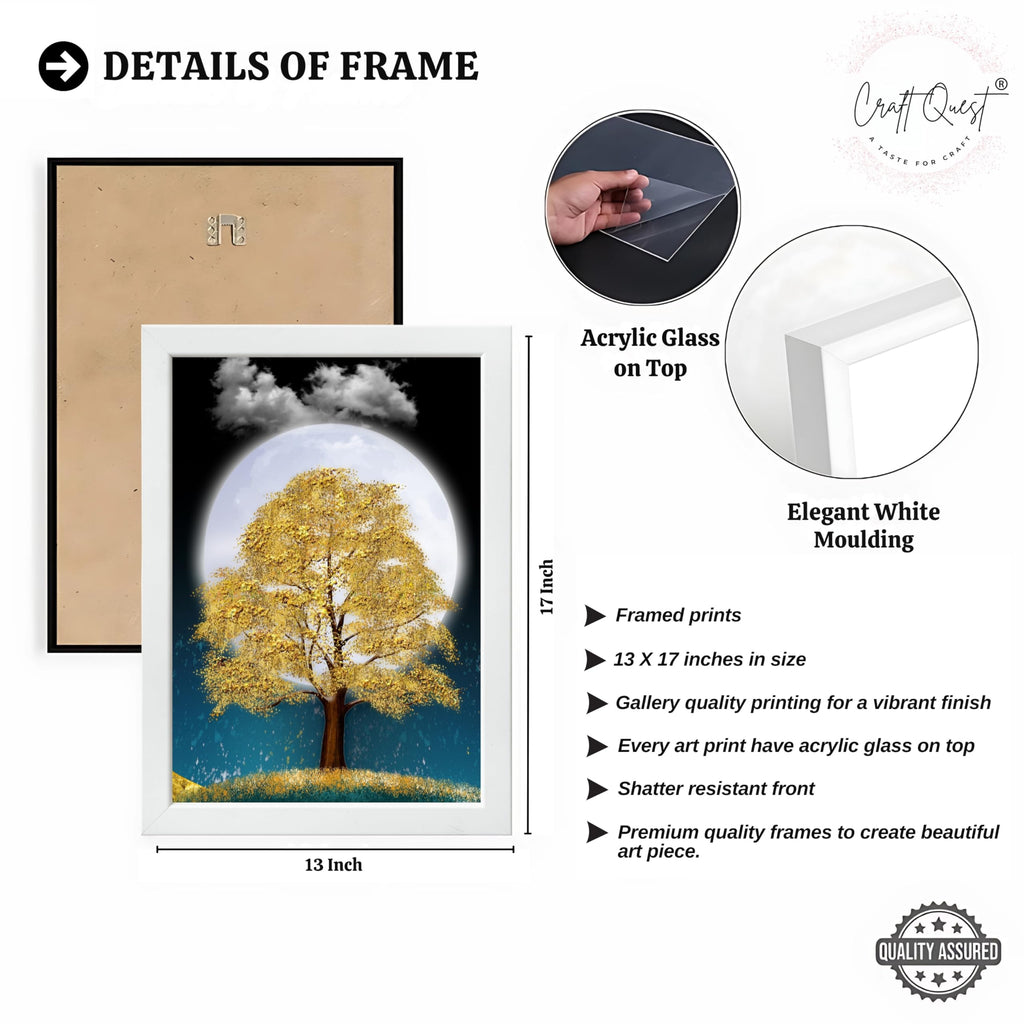 CRAFT QUEST Modern Art Mural With Golden Christmas Trees Wall Art | Set of 3 Frames for Home Decoration | Ideal for Living Room, Bedroom & Offices