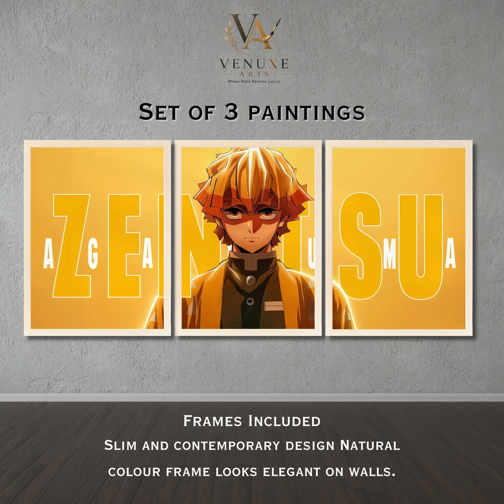 VENUXE ARTS Set Of 3 Anime Characters Wall Framed |Anime Characters Framed Poster for Living Room Bedroom Gaming Room Studio Wall Decor