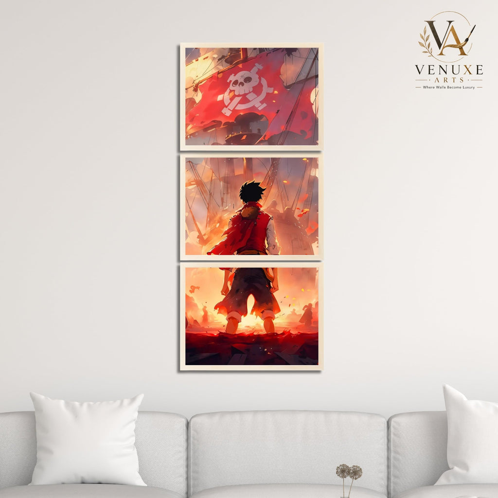 VENUXE ARTS Set Of 3 Anime Characters Wall Framed |Anime Characters Framed Poster for Living Room Bedroom Gaming Room Studio Wall Decor