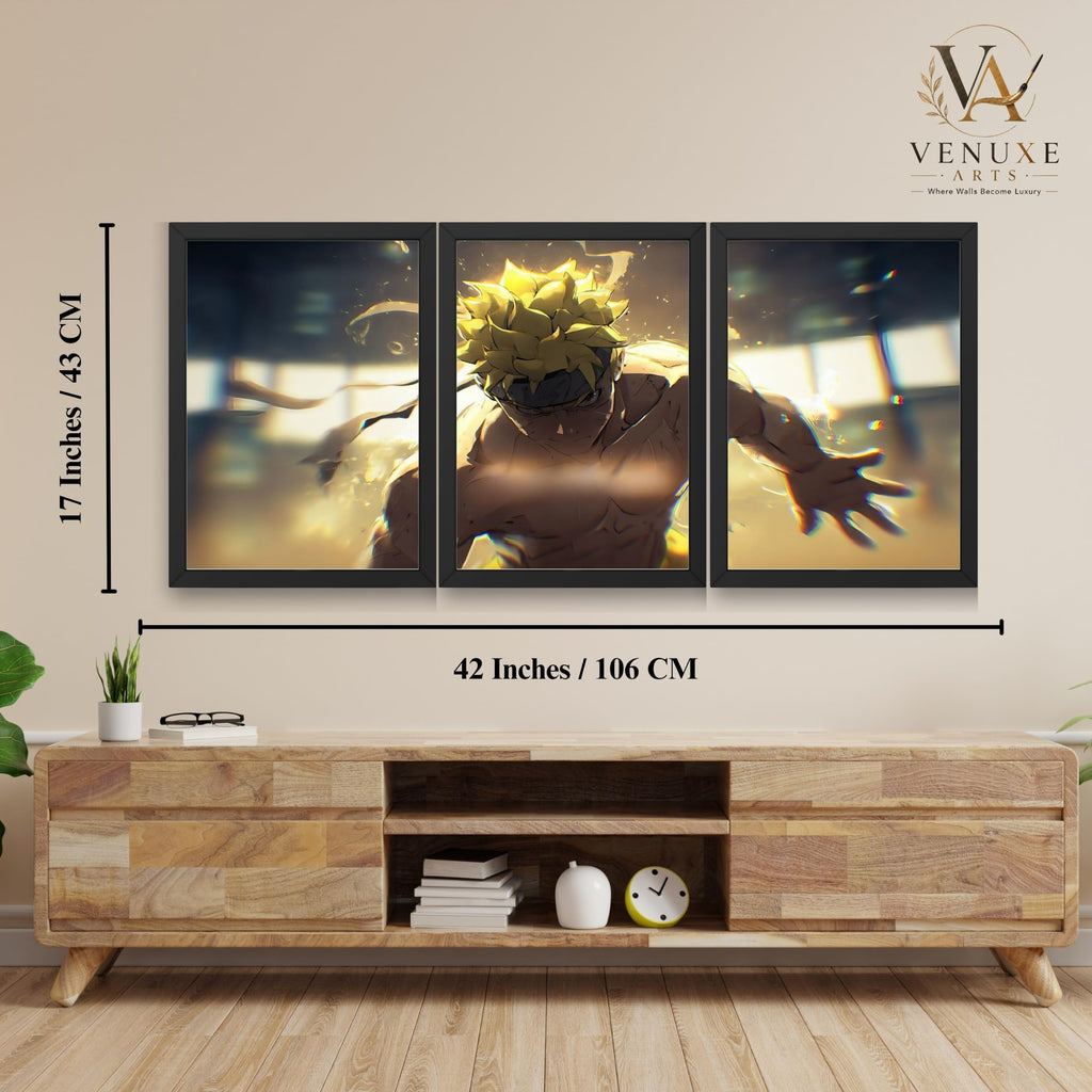 VENUXE ARTS Set Of 3 Anime Characters Wall Framed |Anime Characters Framed Poster for Living Room Bedroom Gaming Room Studio Wall Decor