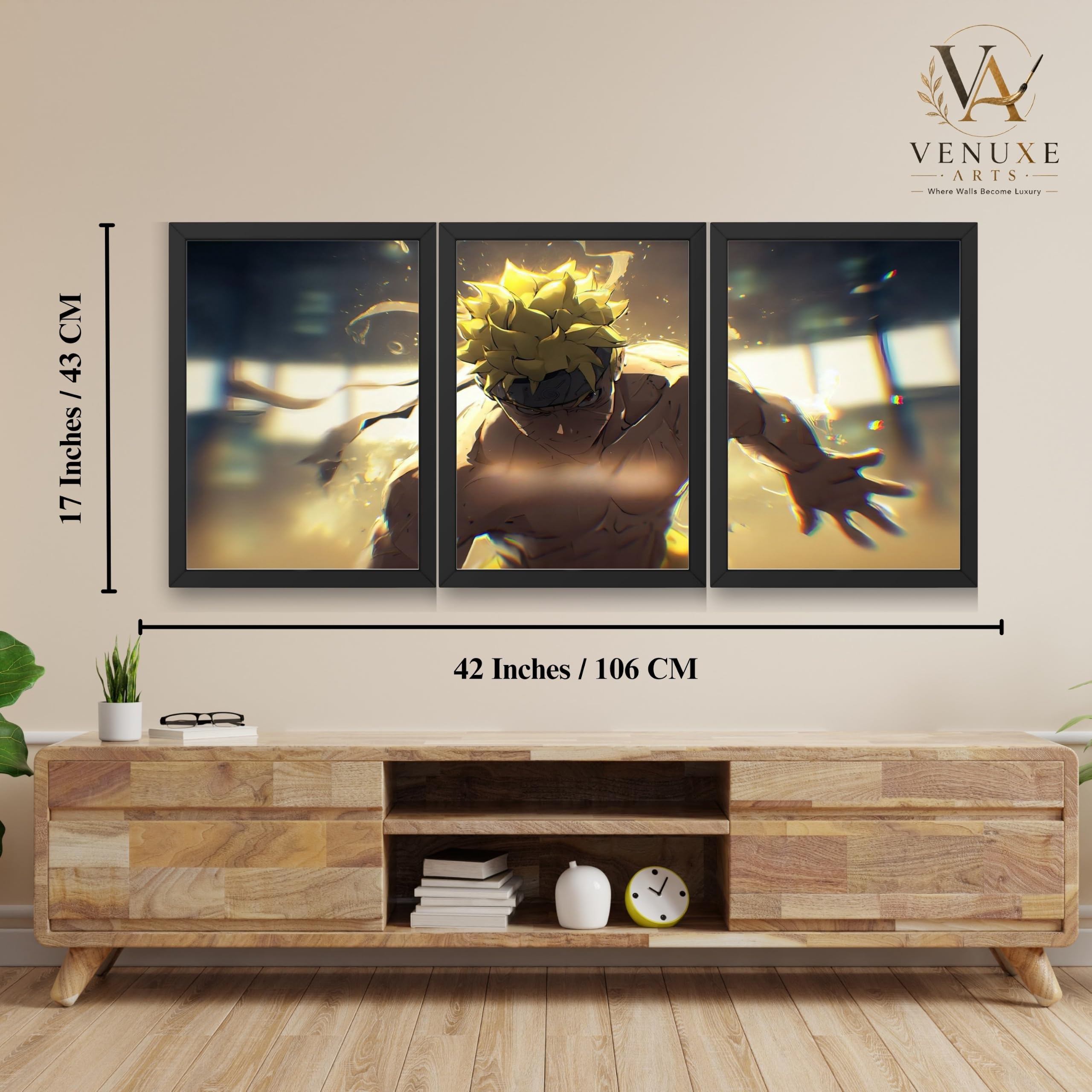 VENUXE ARTS Set Of 3 Anime Characters Wall Framed |Anime Characters Framed Poster for Living Room Bedroom Gaming Room Studio Wall Decor