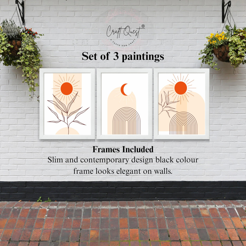 CRAFT QUEST Wall Art Decor Paintings | Set of 3 BOHO Wall Art Frames for Home Decoration | Ideal for Living Room, Bedroom & Office