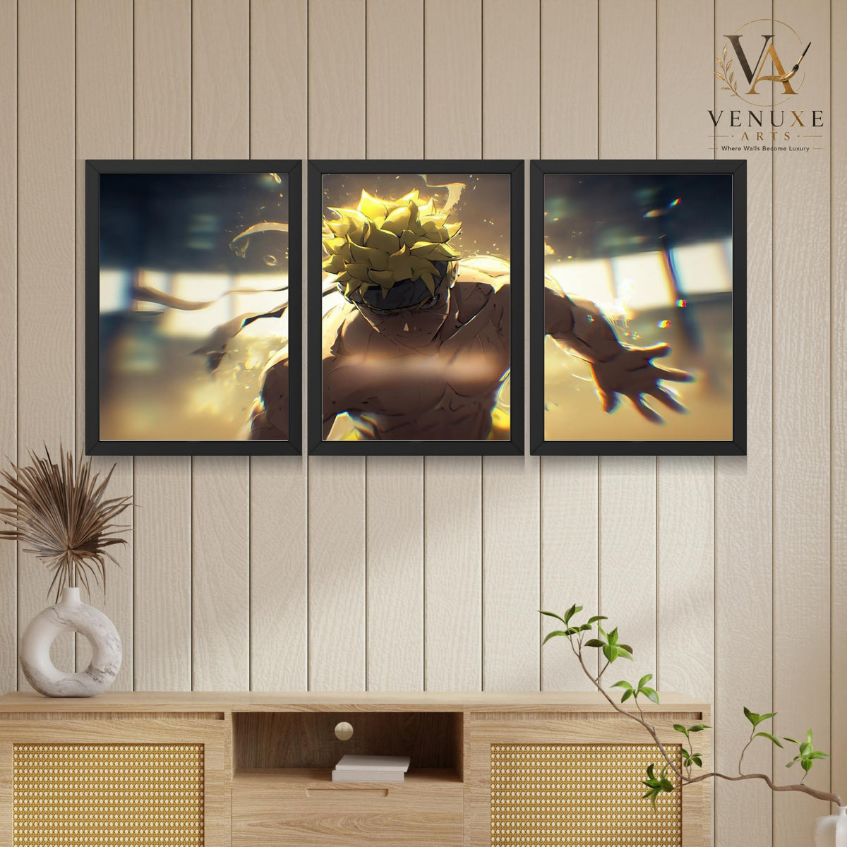 VENUXE ARTS Set Of 3 Anime Characters Wall Framed |Anime Characters Framed Poster for Living Room Bedroom Gaming Room Studio Wall Decor