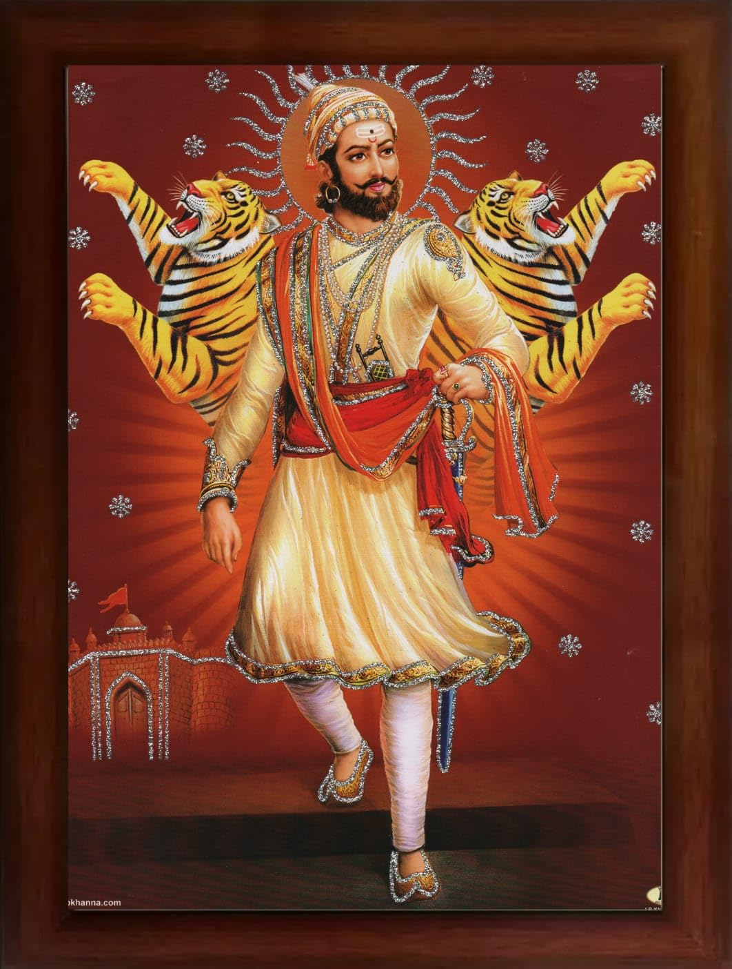 CRAFT QUEST Chhatrapati Shivaji Maharaj photo frame Home Decorative items with synthetic frame (10X13 Inches, Brown, Religious)