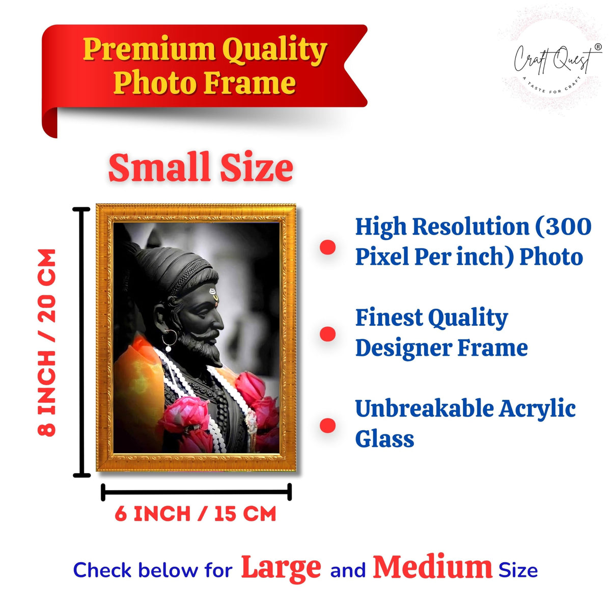 CRAFT QUEST Chattrapati Shivaji Maharaj Wall Painting With Acrylic Sheet | For Living, Pooja Room | Home Decoration Item | Best Gifting Option