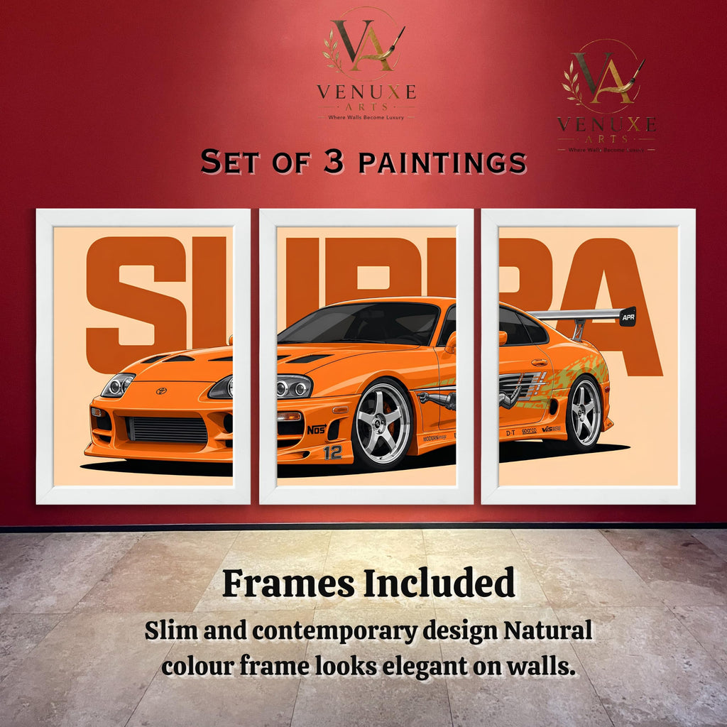 VENUXE ARTS Set Of 3 Big Sports Cars Framed Posters Gift Items for Boys Room Wall Decoration Bedroom Living Room Office Studio Décor | Car Poster Frame for Wall Décor
