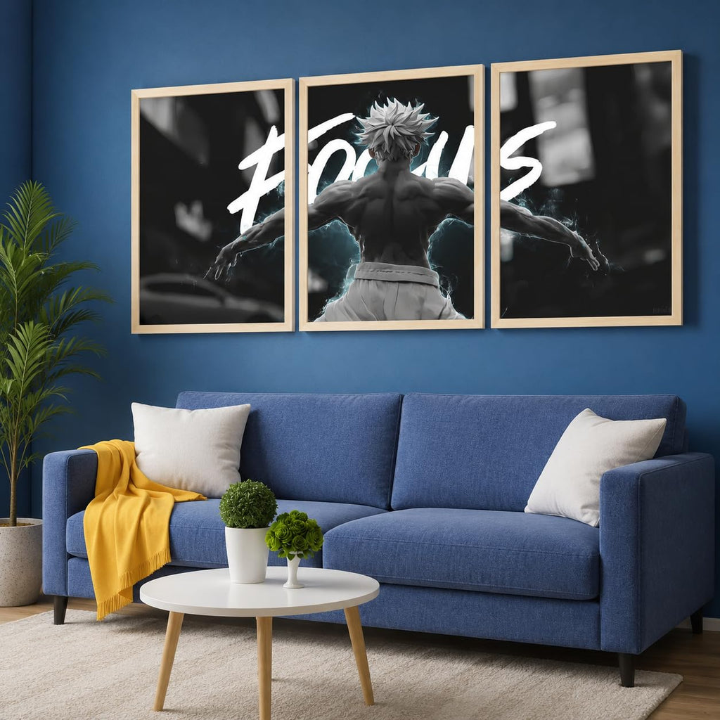 VENUXE ARTS Set Of 3 Anime Characters Wall Framed |Anime Characters Framed Poster for Living Room Bedroom Gaming Room Studio Wall Decor
