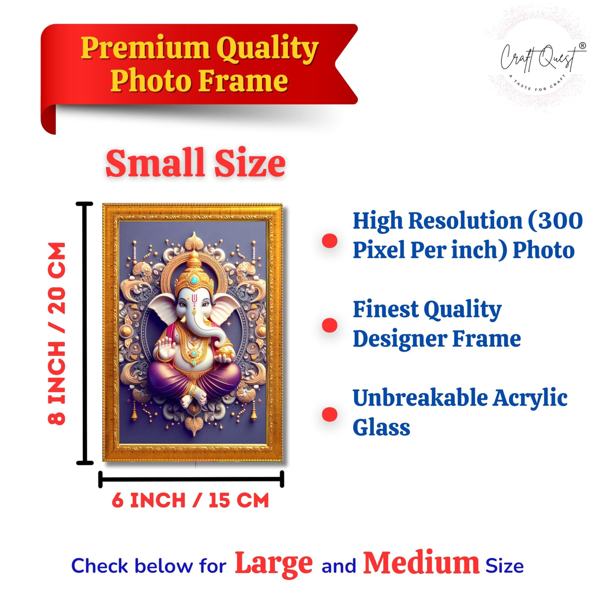 CRAFT QUEST Lord Ganesh Ganpati Ganapathi Hanging Wall Painting Framed For Home Décor