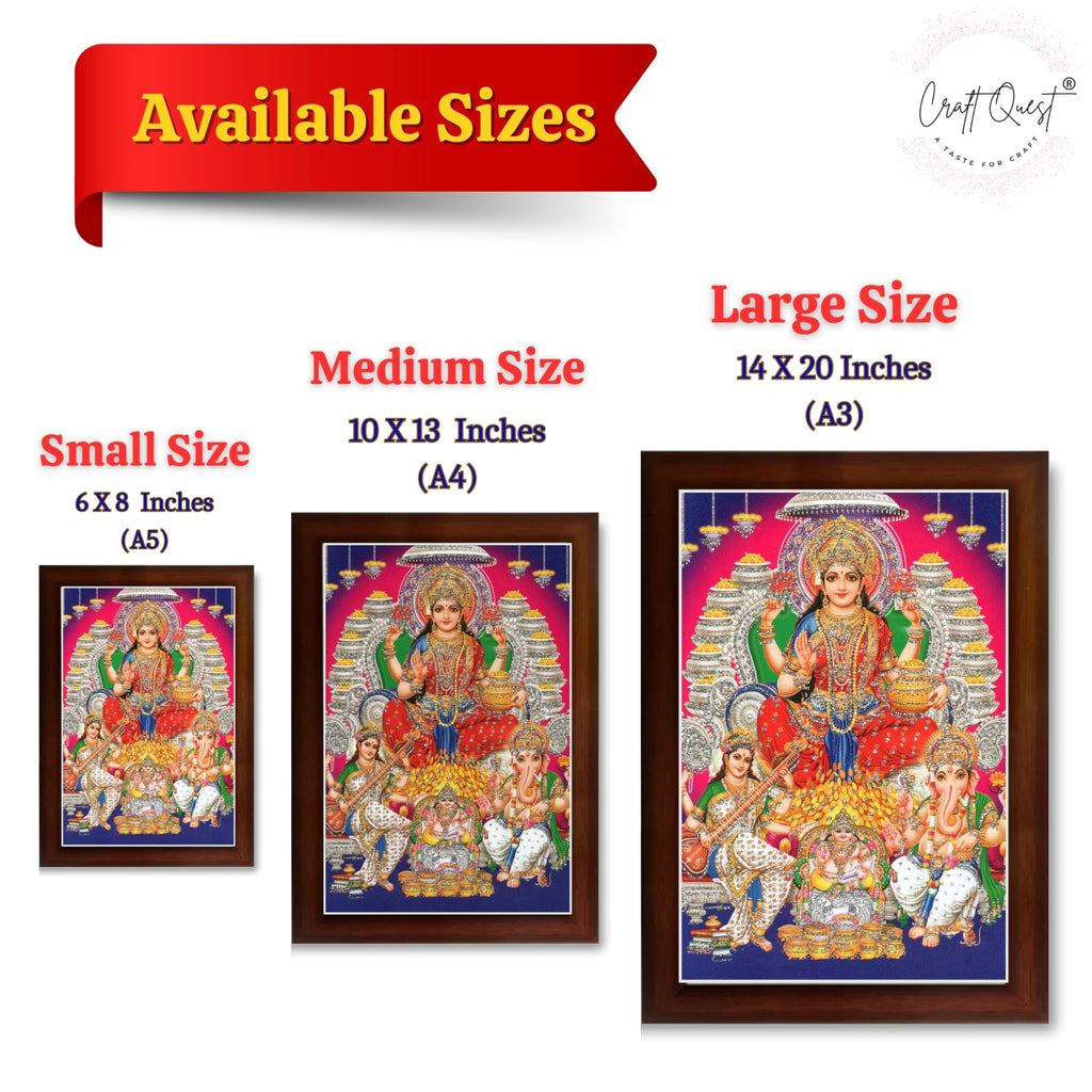 CRAFT QUEST Lord MahaLaxmi Ganesh Saraswati Ji Religious Hindu Photo Frame for Diwali,Wall, Table, Office, Temple, Pooja, Living Room and Decor