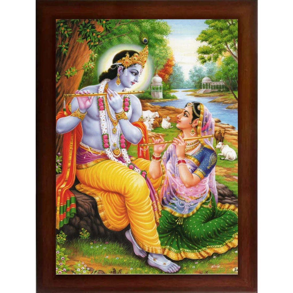 Craft Quest Radha Krishna Sparkle Coated Home Decorative Gift Item Framed Painting (10 X 14 Inches, Brown) RK1013-17