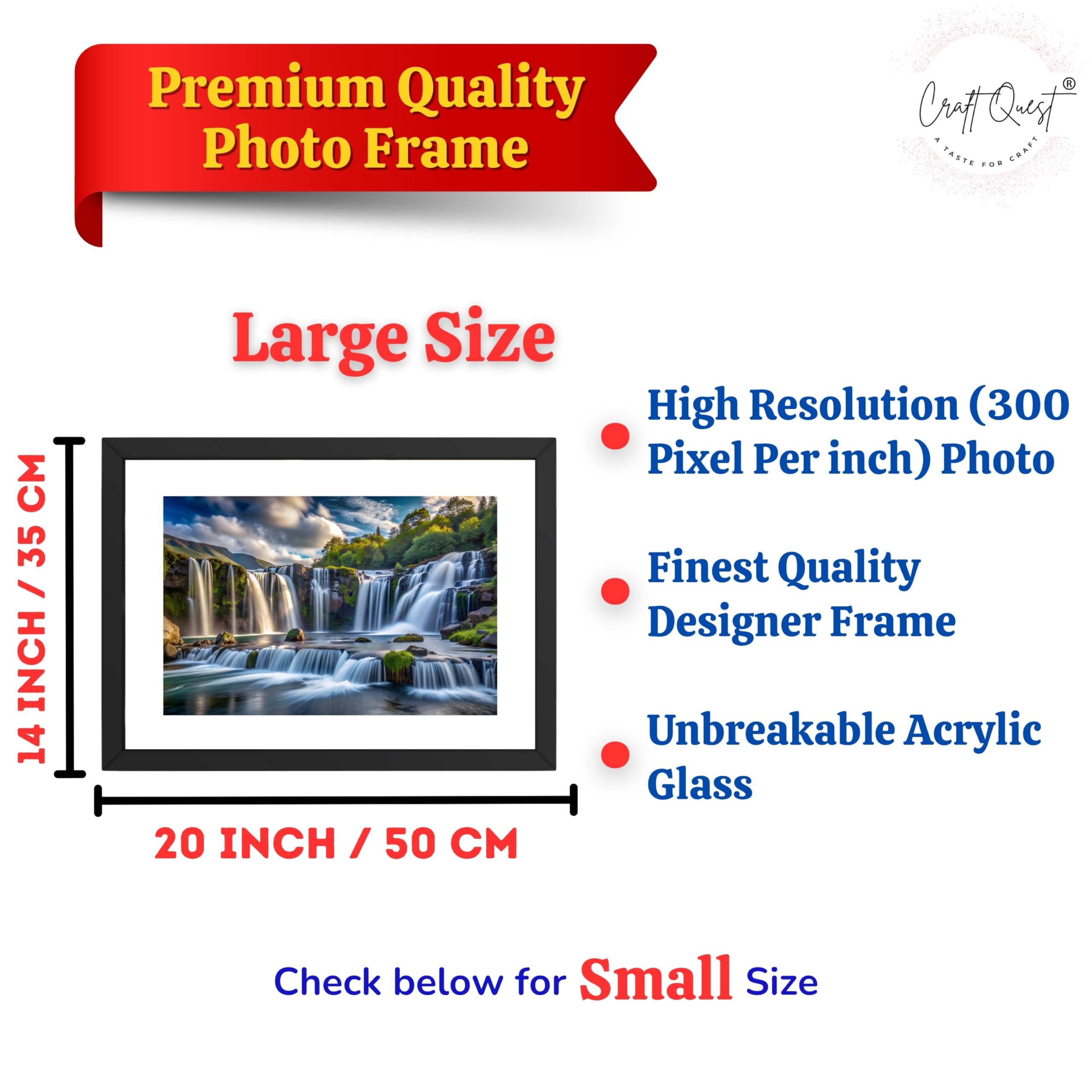 CRAFT QUEST Vastu Waterfall Landscape Scenery Photo Frame With Acrylic Sheet | Living Room, Bedroom | Home Decoration | Best Gifting Option