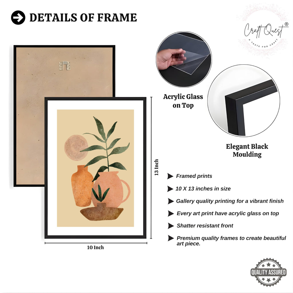 CRAFT QUEST Wall Art Decor Paintings | Set of 3 BOHO Wall Art Frames for Home Decoration | Ideal for Living Room, Bedroom & Office