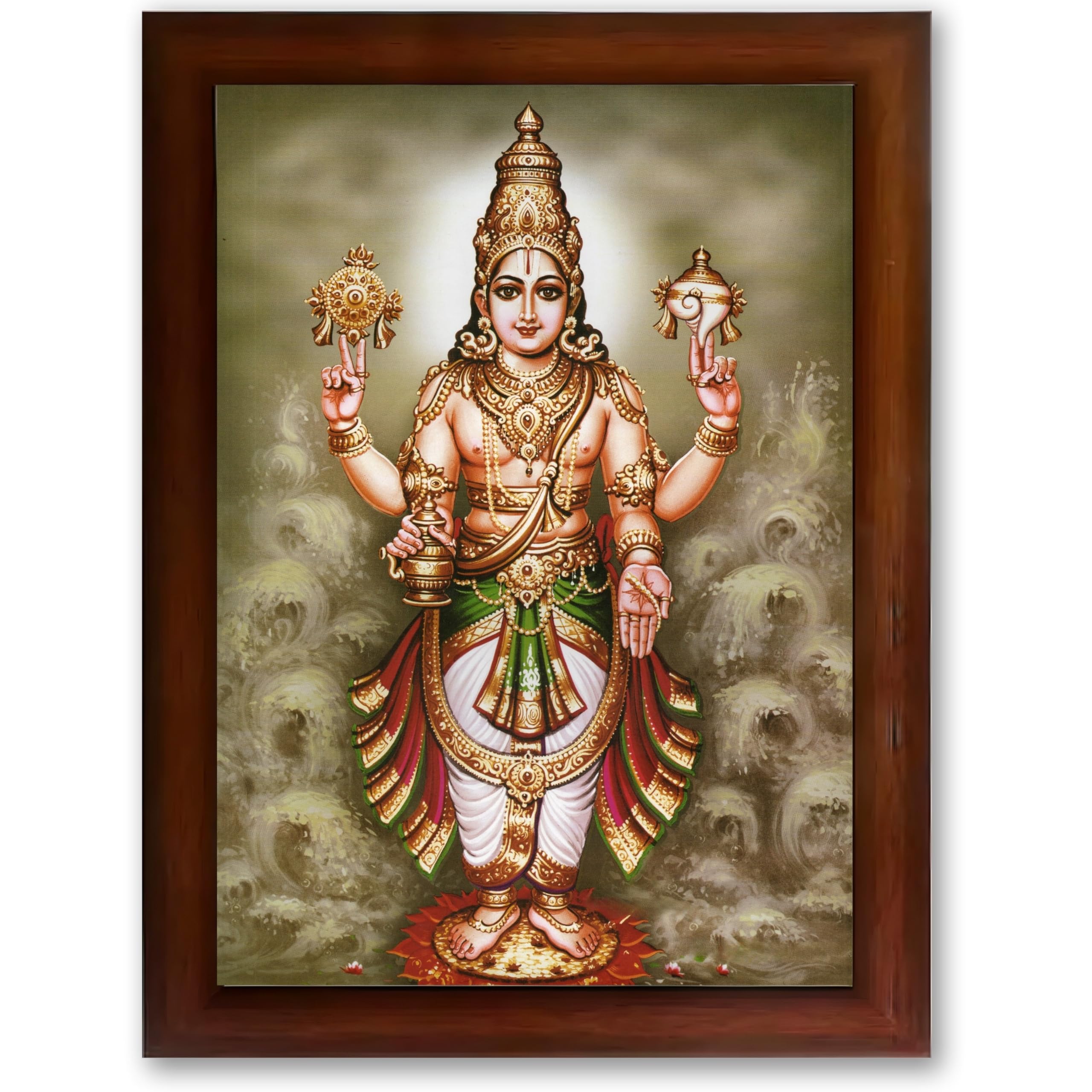 CRAFT QUEST Lord Dhanvantari Dhanwantri Wall Painting Photo Framed For Home, Pooja, Temple, Gift, Wall Décor Item
