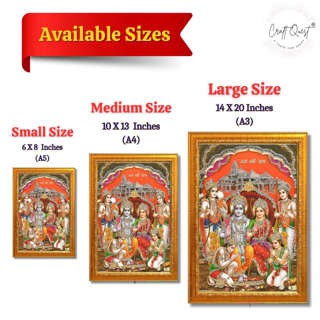 CRAFT QUEST Ram Darbar Lord Shri Rama Sita Parivar Family Wall Painting Framed Home Decor