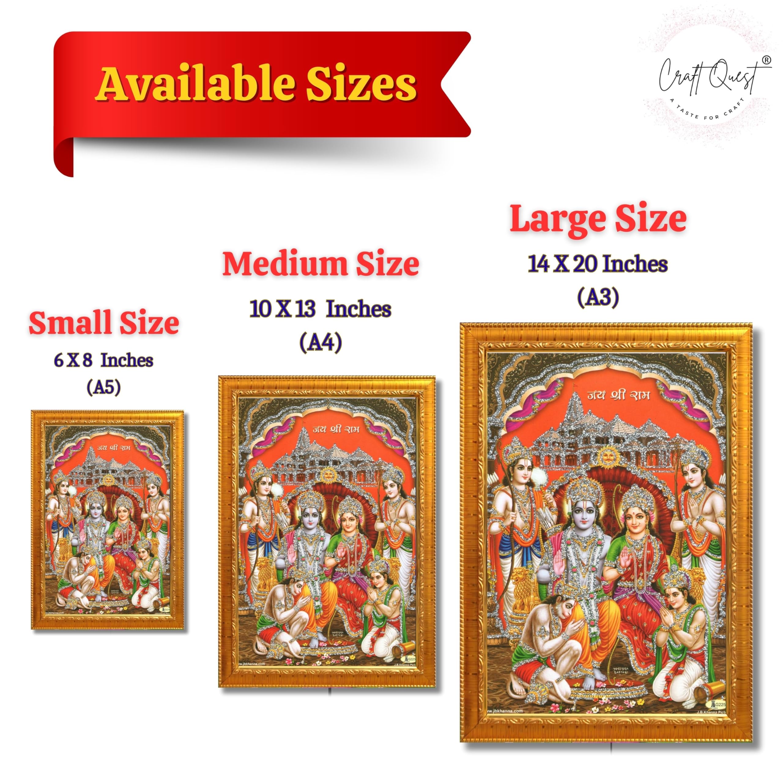 CRAFT QUEST Ram Darbar Lord Shri Rama Sita Parivar Family Wall Painting Framed Home Decor