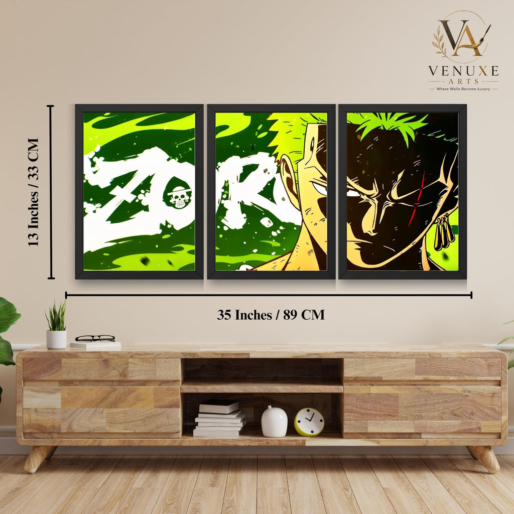 VENUXE ARTS Set Of 3 Anime Characters Wall Framed |Anime Characters Framed Poster for Living Room Bedroom Gaming Room Studio Wall Decor