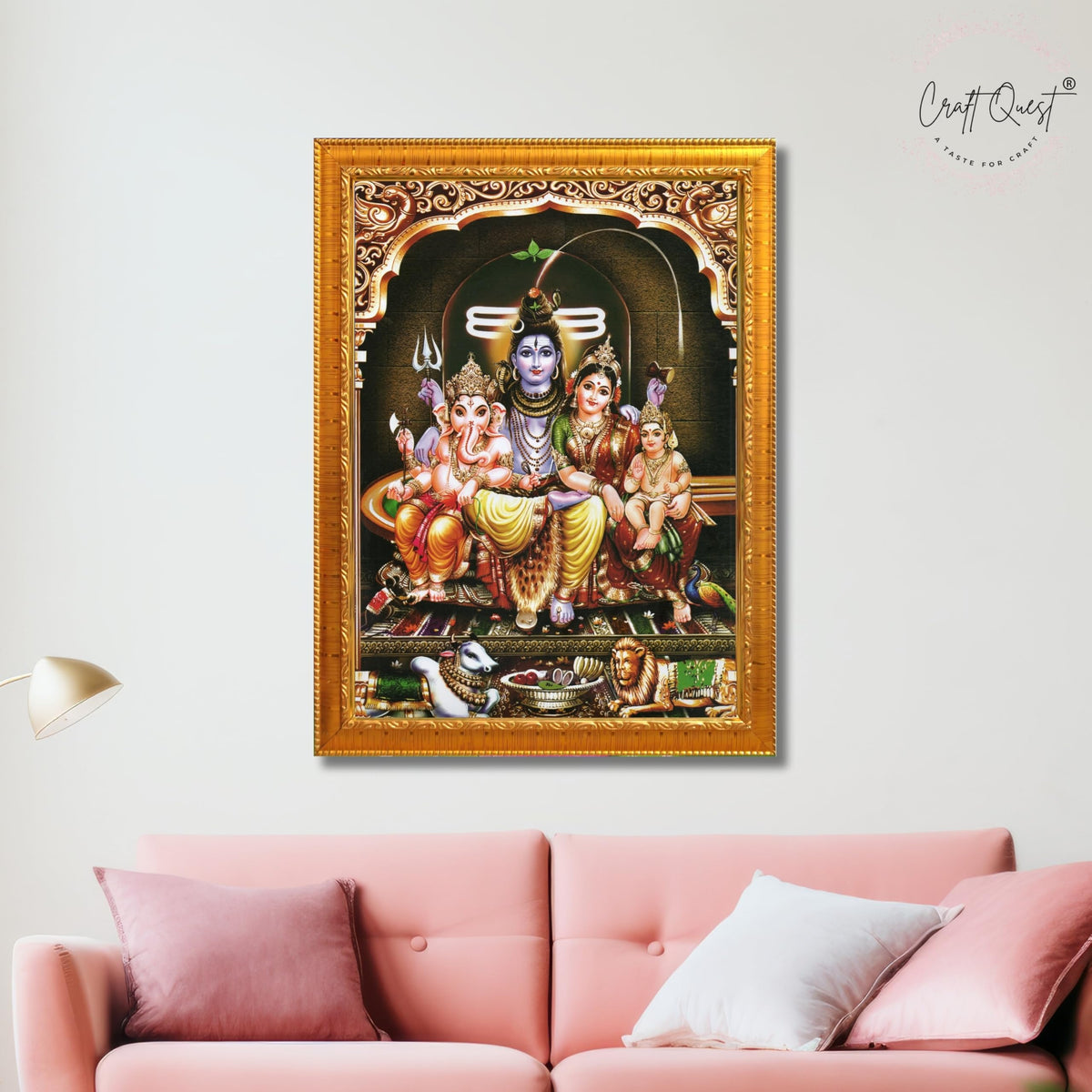CRAFT QUEST Shiv Parivar Family Photo Frame | Bhole Nath parivar | | Hindu God Spiritual Framed | Ideal for Home, Office, Temple & Puja Room, Wall Decor