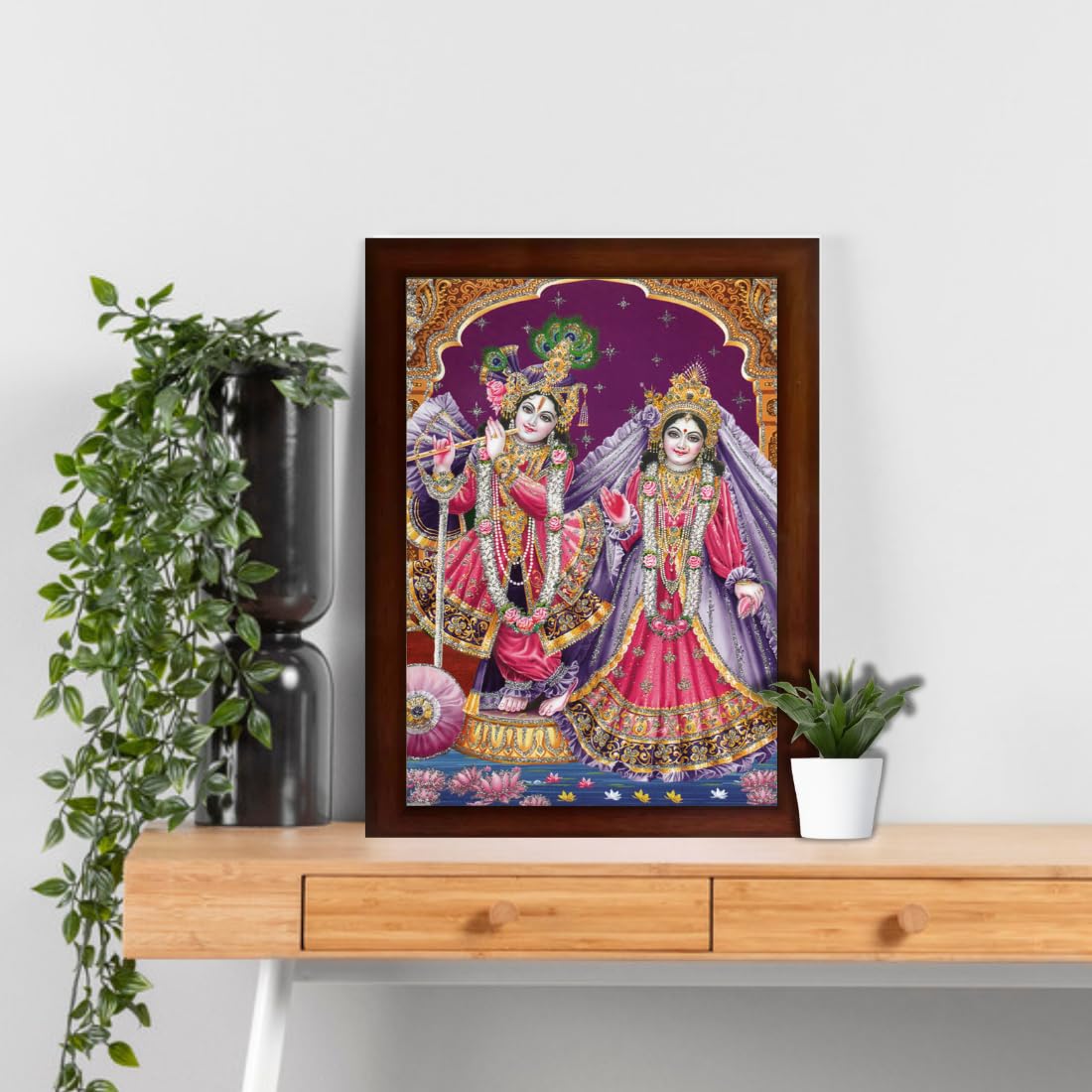 Craft Quest Radha Krishna Sparkle Coated Home Decorative Gift Item Framed Painting (10 X 14 Inches, Brown) RK1013-114