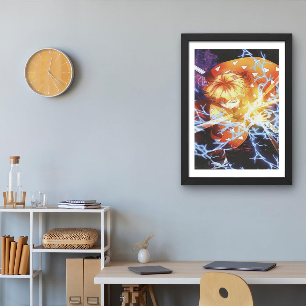 CRAFT QUEST Demon slayer | Tanjiro Kamado Anime Poster Laminated Posters Framed Painting For Anime Naruto Fans Wall Decor, Home Decor with Matte Black Frame (14 Inchs x 10 Inchs)