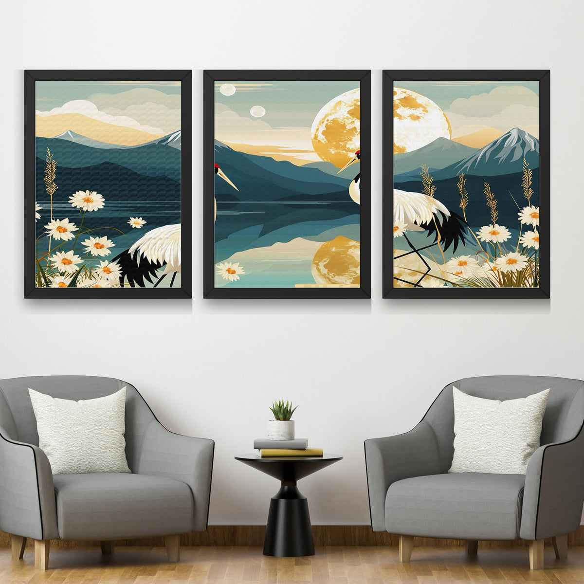 CRAFT QUEST Modern Of Lake & Mountains Wall Art | Set of 3 Frames for Home Decoration | Ideal for Living Room, Bedroom & Offices