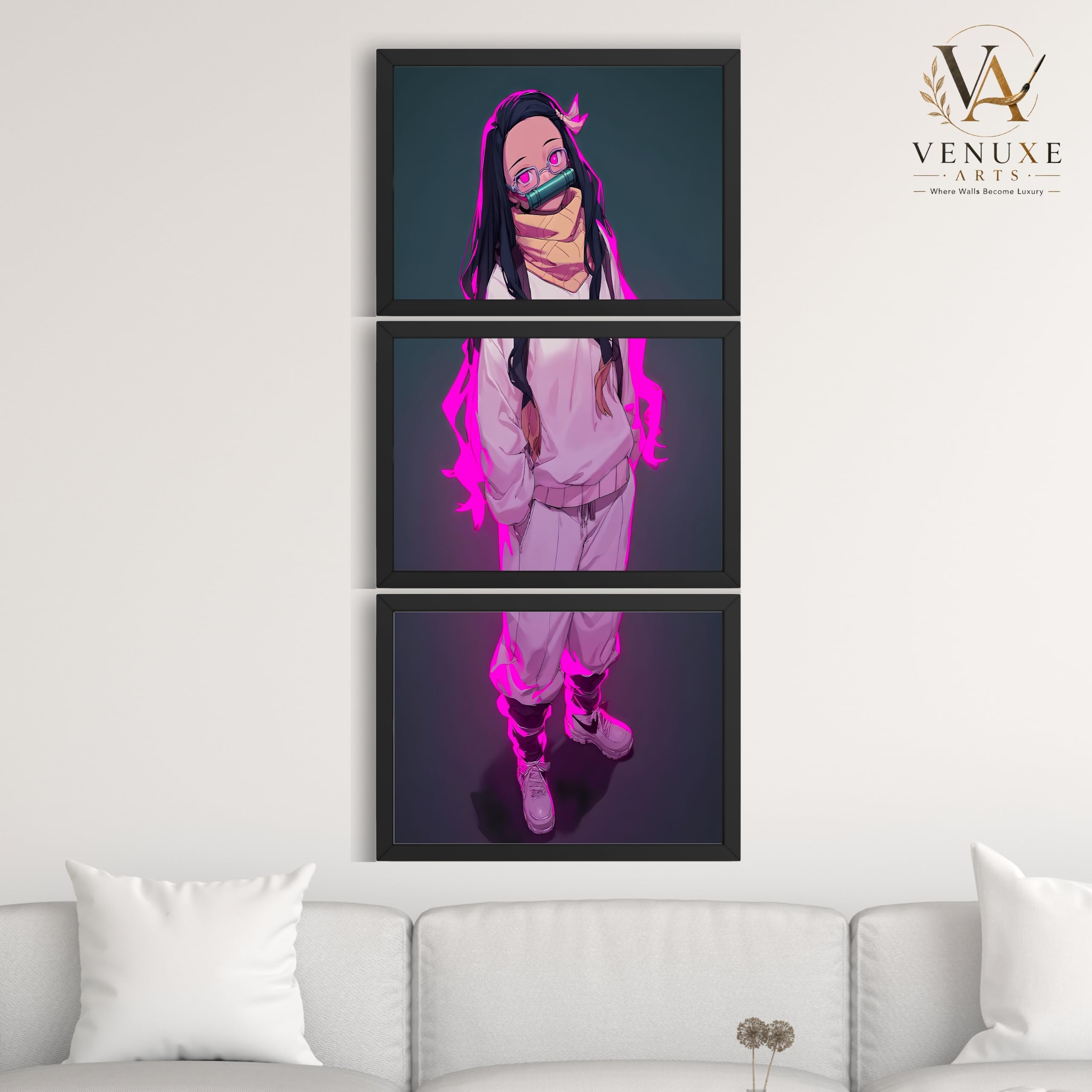 VENUXE ARTS Set Of 3 Anime Characters Wall Framed |Anime Characters Framed Poster for Living Room Bedroom Gaming Room Studio Wall Decor
