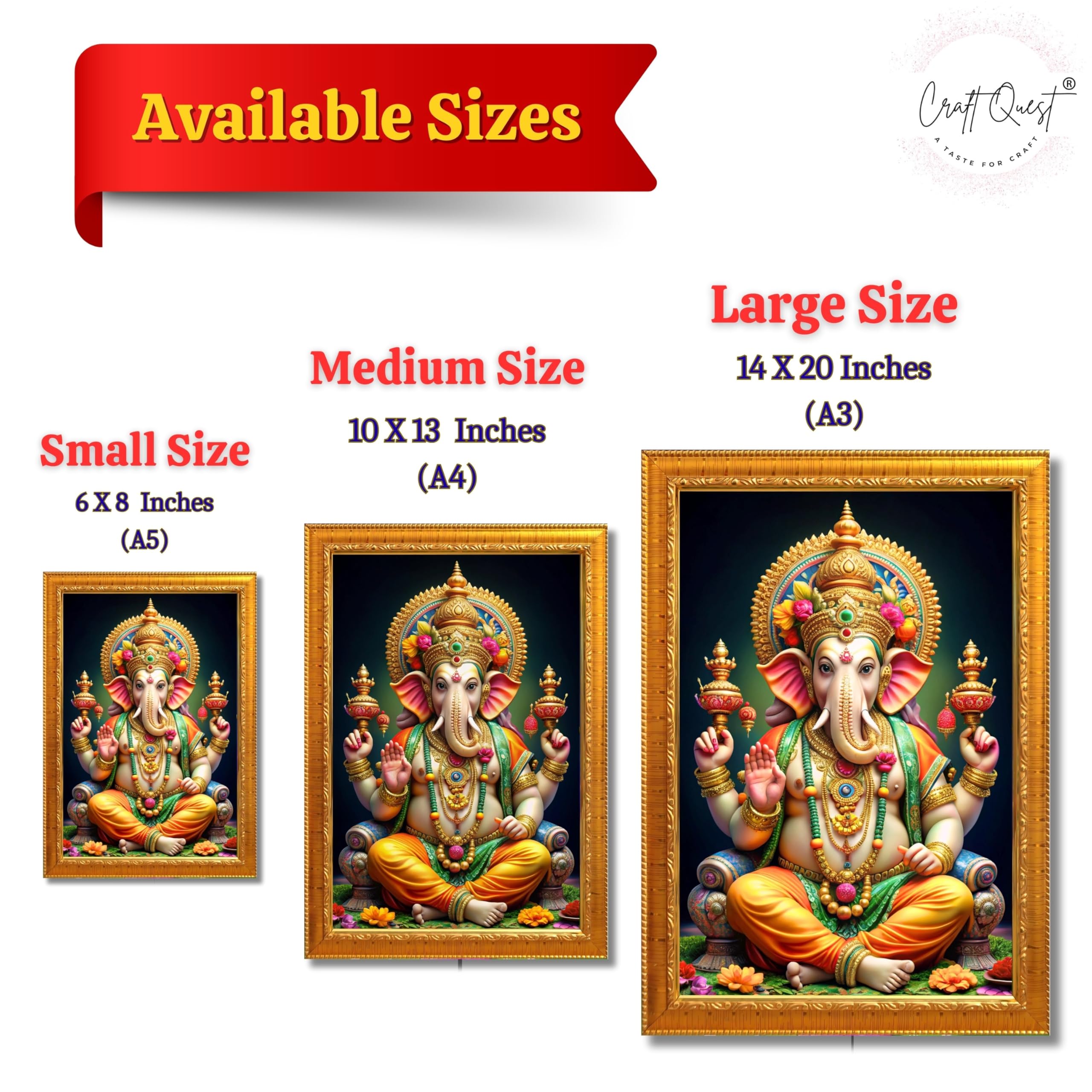 CRAFT QUEST God Ganesh Ganpati ji Ganesha Art Framed Painting Ready to Hang and Wall Decor